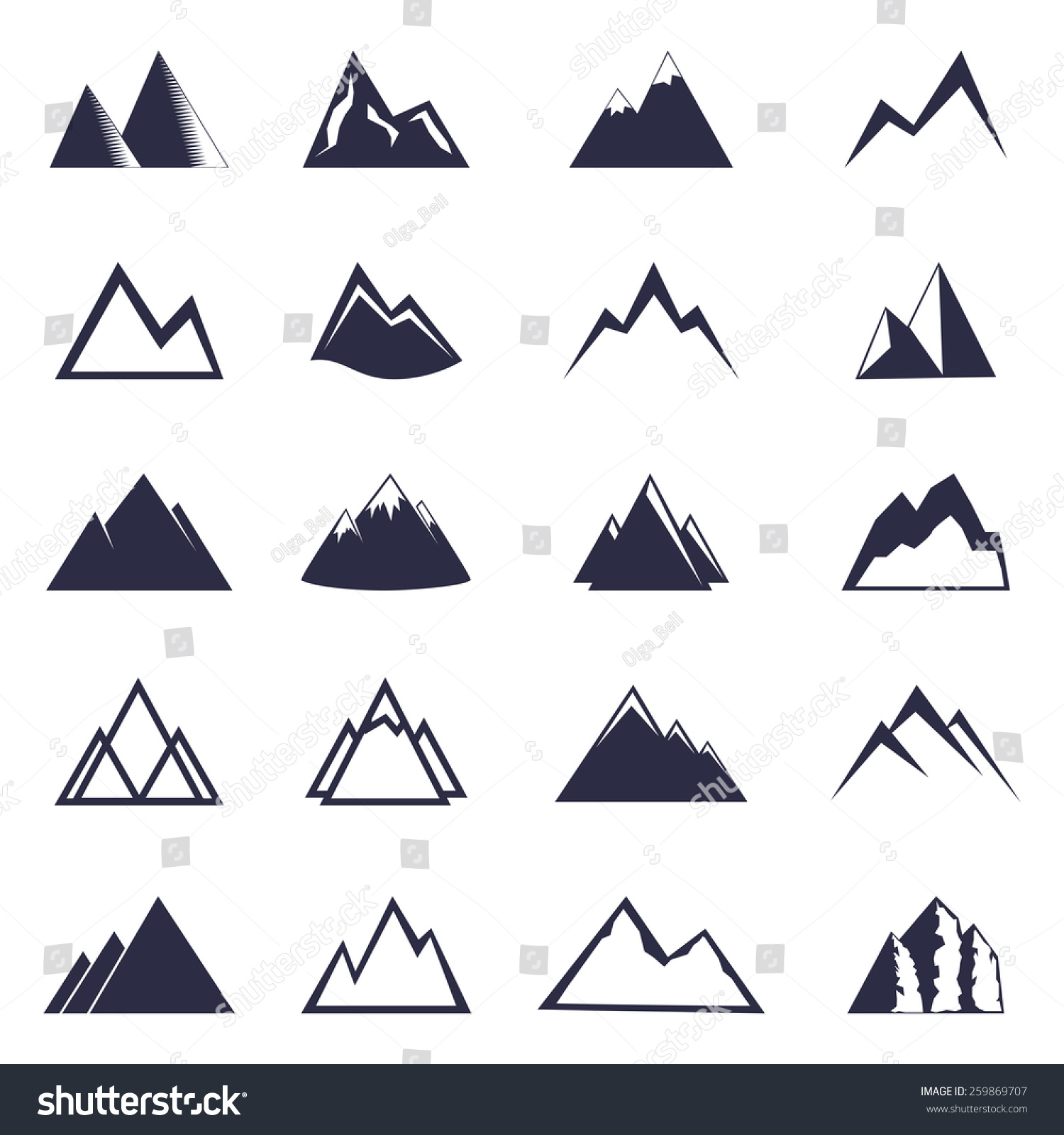 Mountain One Color Icon Set Vector Stock Vector (Royalty Free ...