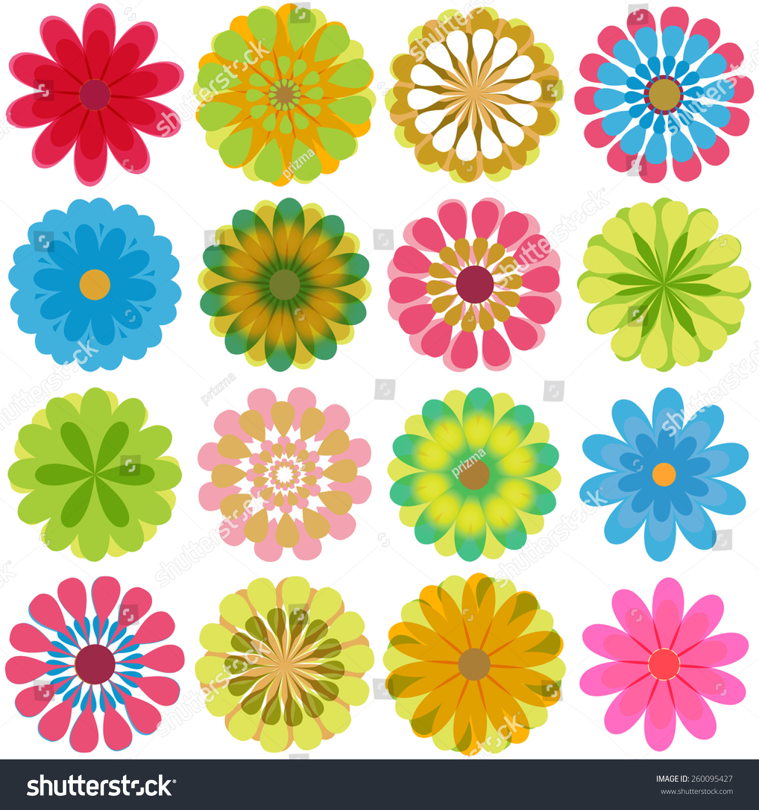 Multiple Flowers Various Colors Stock Vector (Royalty Free) 260095427 ...