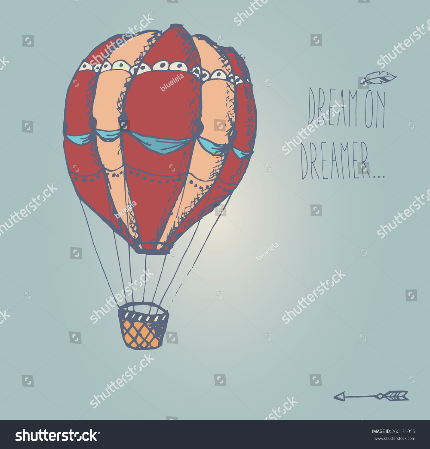 Hand Drawn Vintage Hot Air Balloon Stock Vector (Royalty Free ...