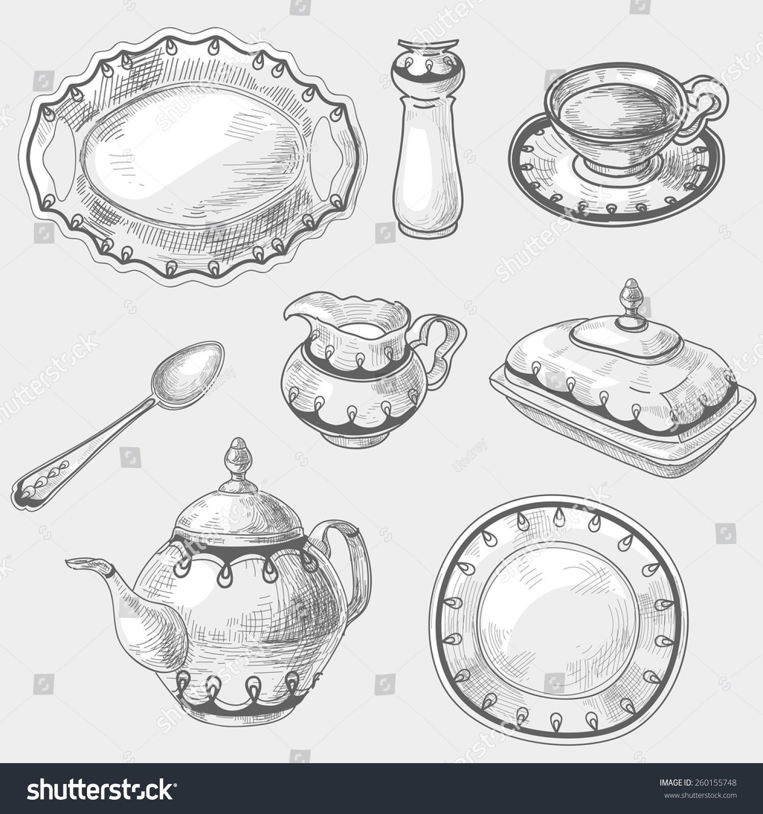 Hand Drawn Doodle Sketch Kitchen Porcelain Stock Vector (Royalty Free) 260155748 Shutterstock