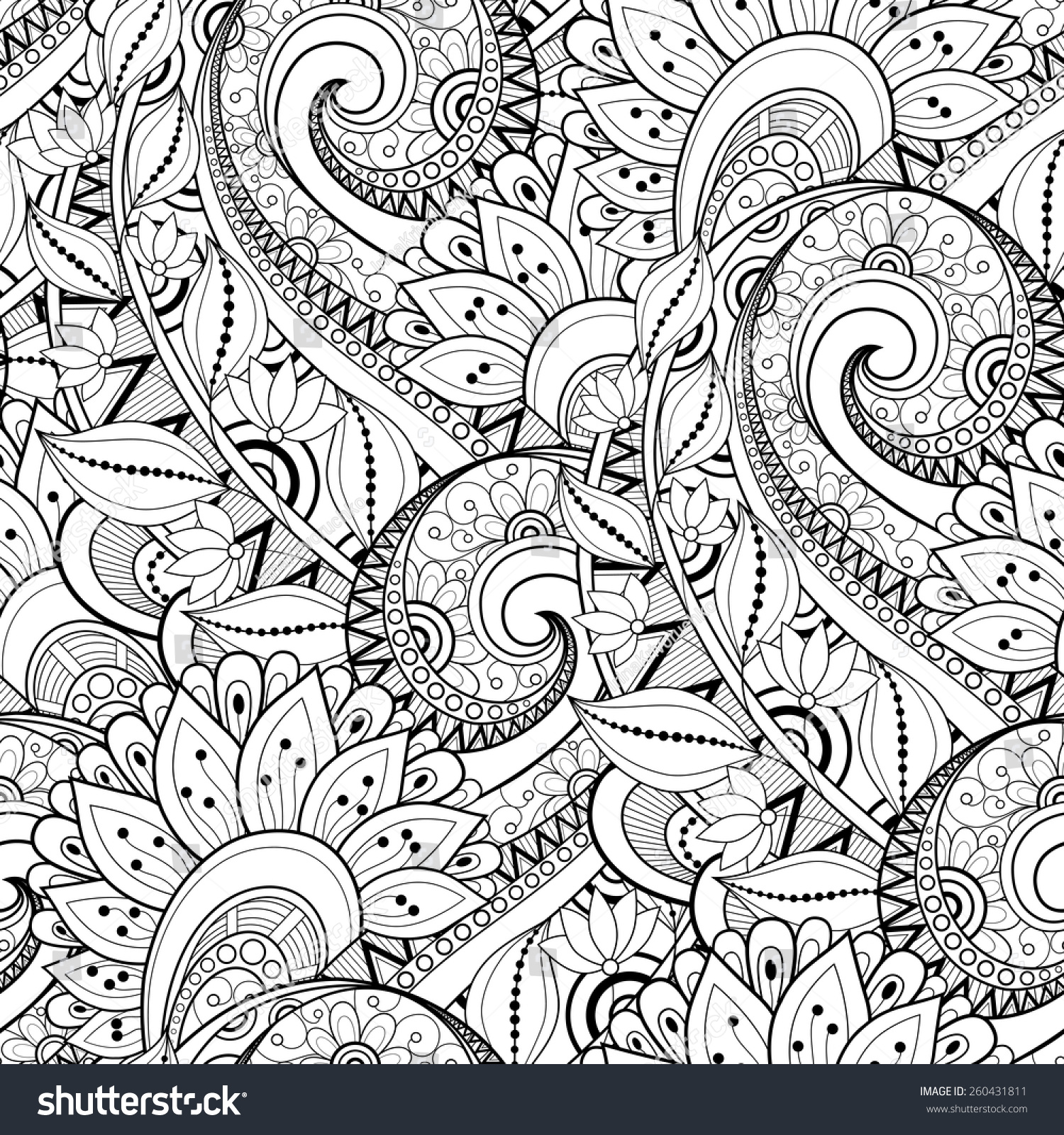 Seamless Monochrome Floral Pattern Vector Hand Stock Vector (Royalty ...