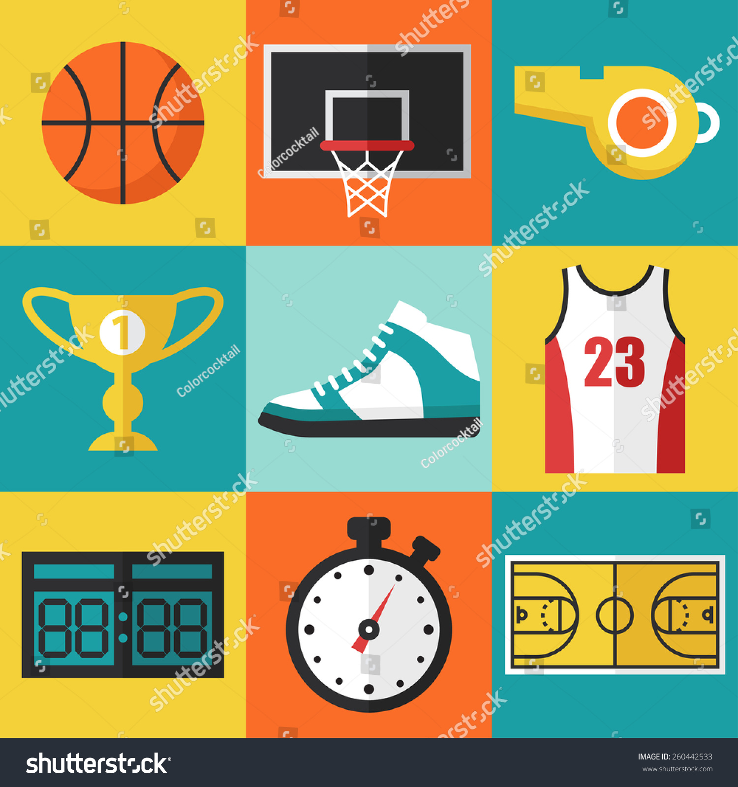 Vector Set Basketball Icons Flat Design Stock Vector (Royalty Free ...