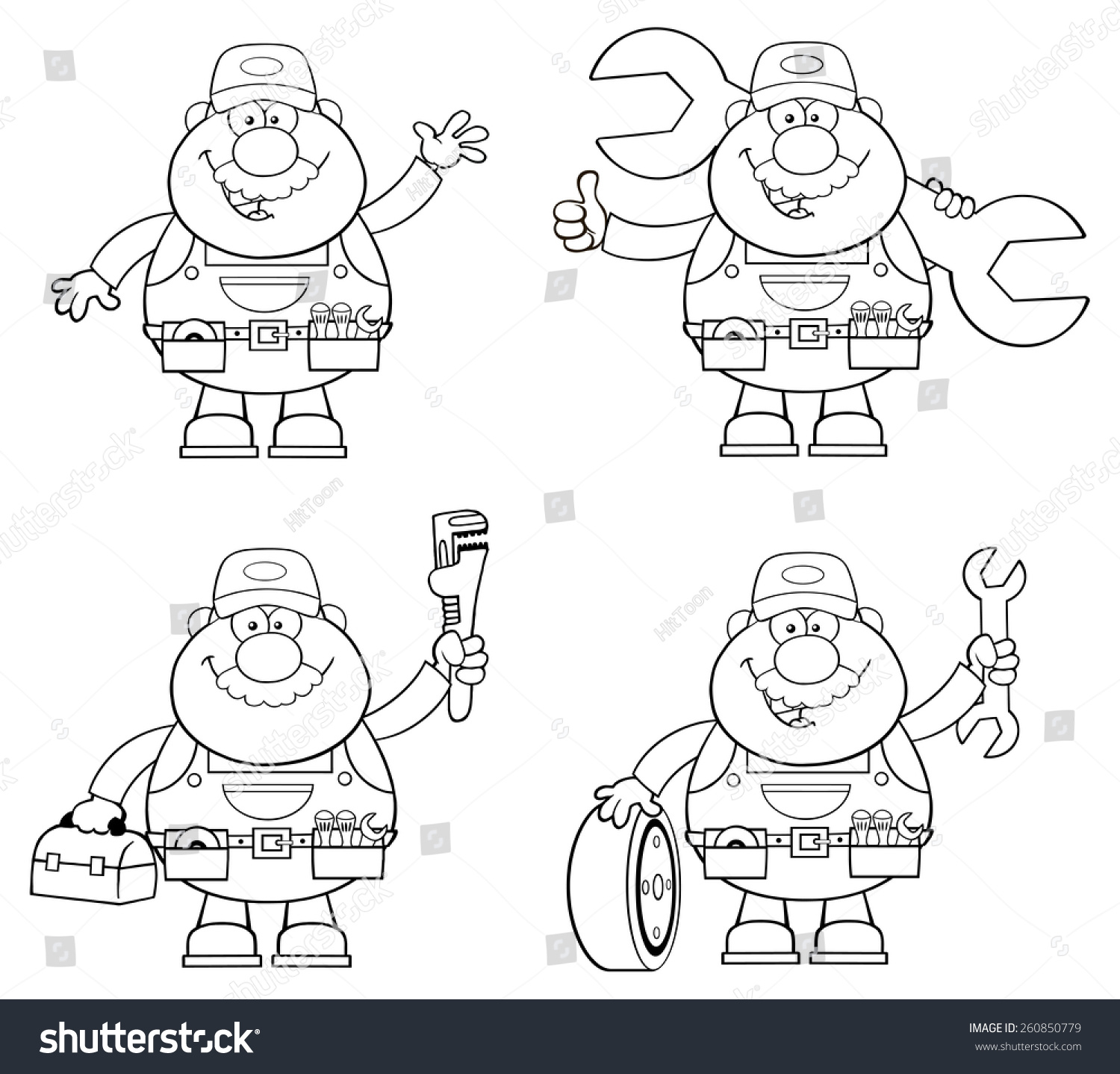 Black White Cartoon Illustration Mechanic Character Stock Vector ...