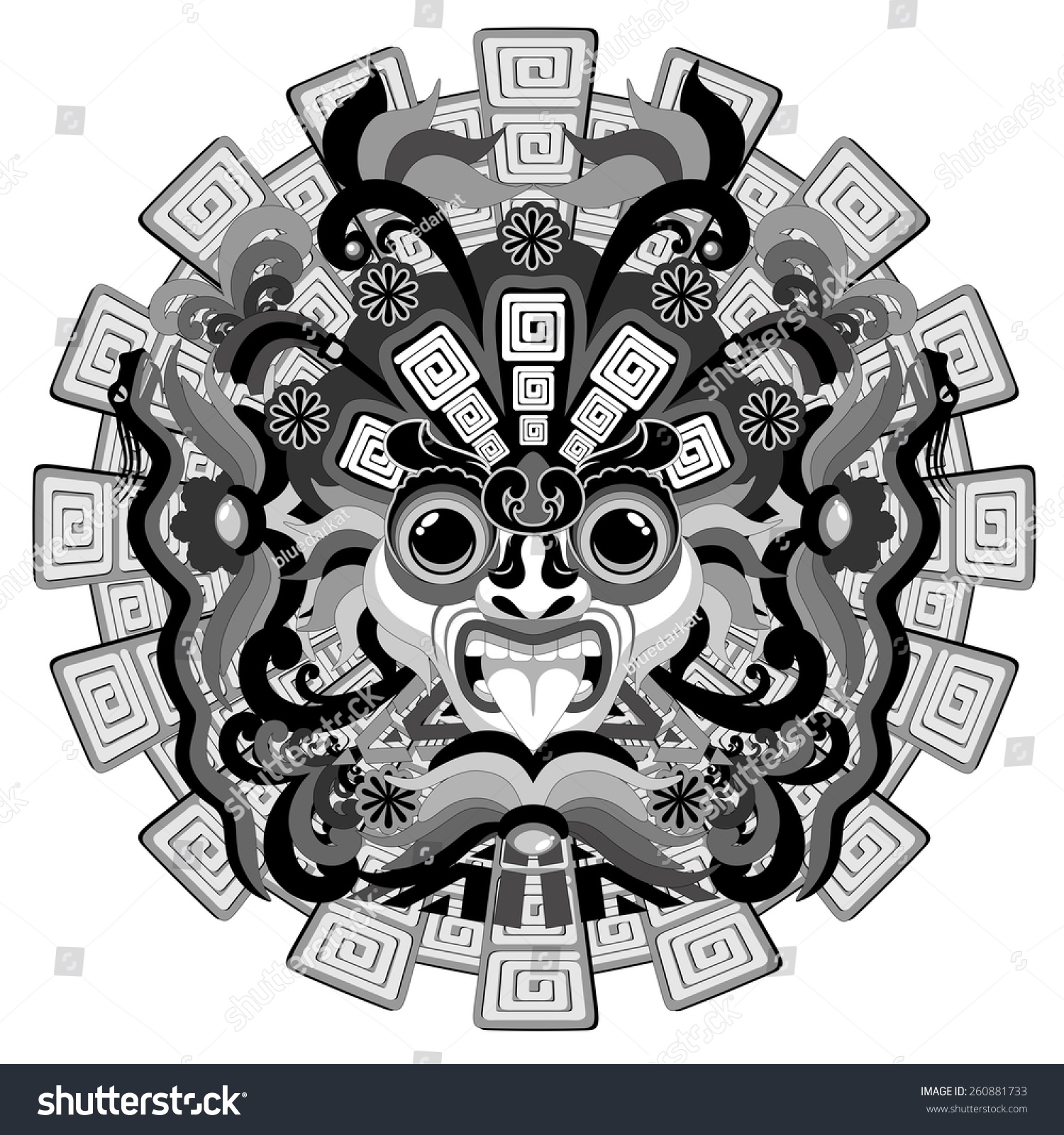 Маска ацтеков рисунок круглая