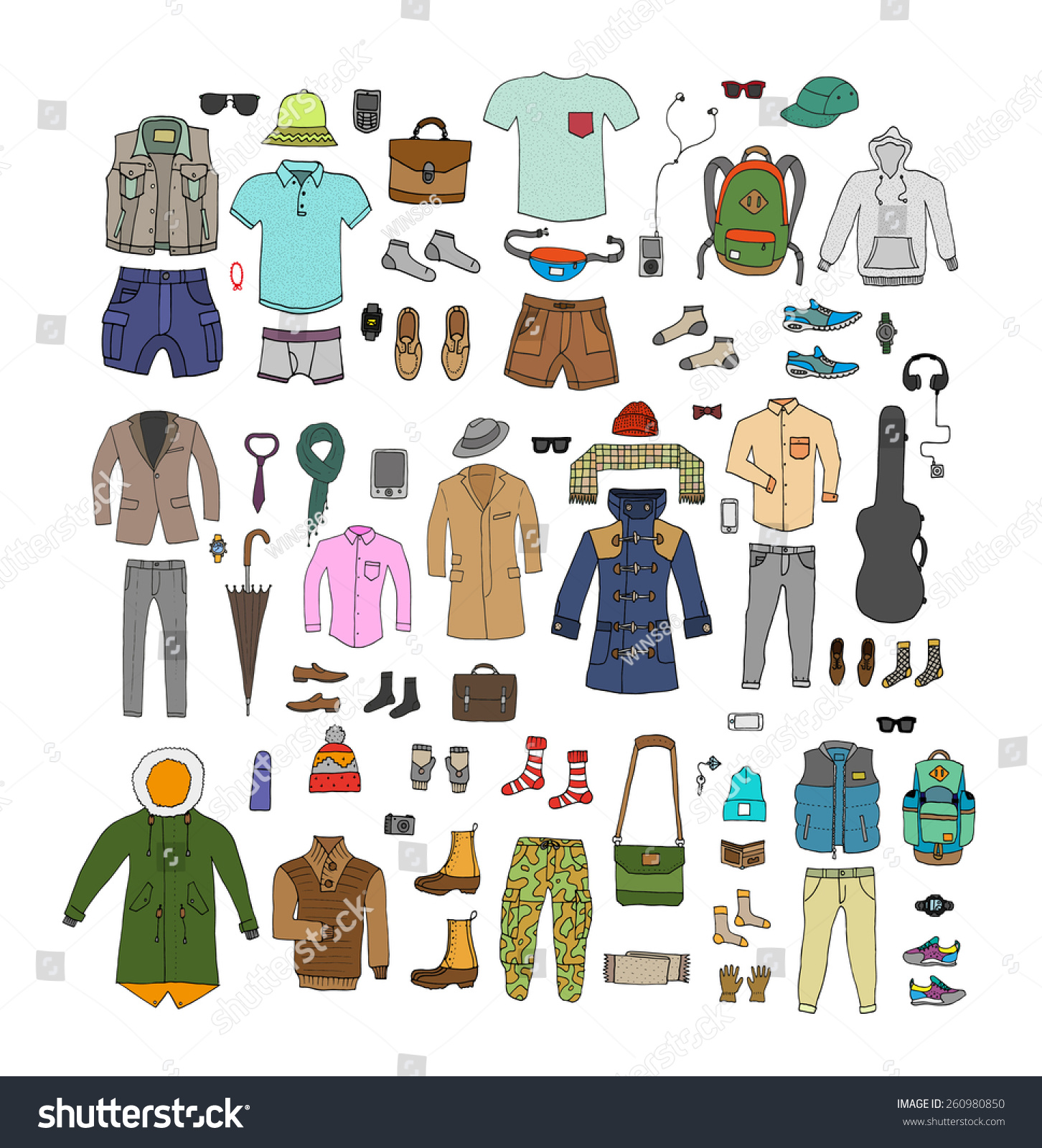 Big Hand Drawn Collection Trendy Clothes Stock Vector (Royalty Free ...