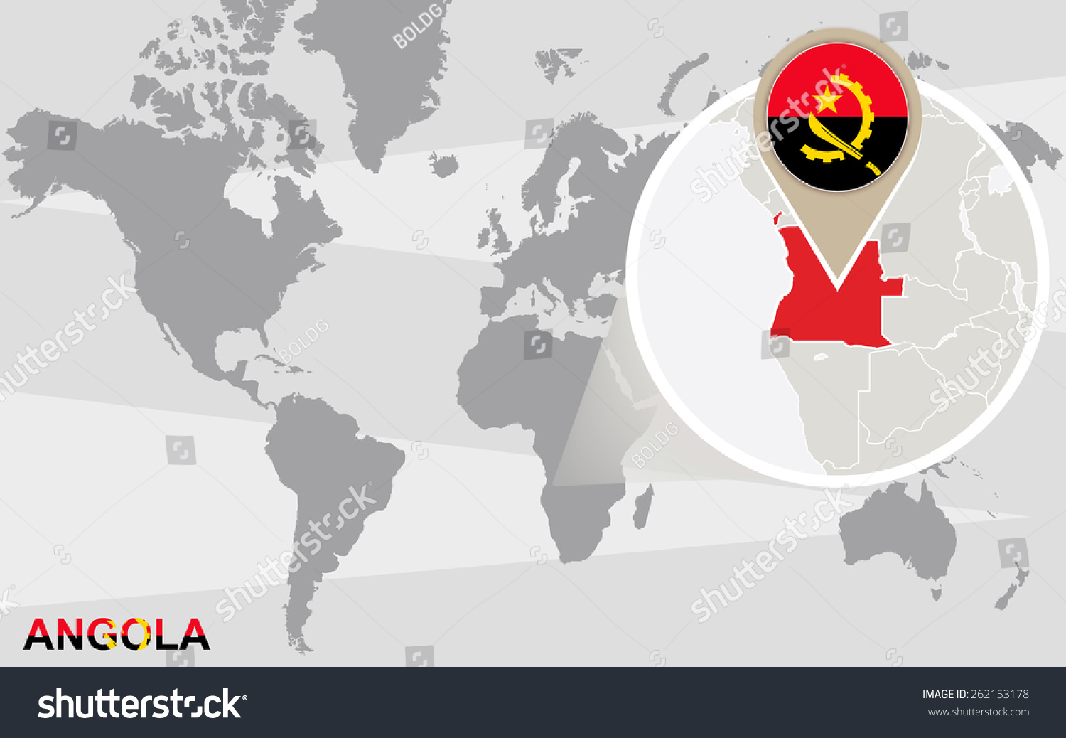 World Map Magnified Angola Angola Flag Stock Vector Royalty Free Stock Vector World Map With Magnified Angola Angola Flag And Map 262153178