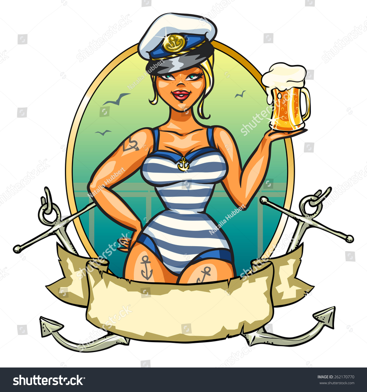 Sexy Pin Up Sailor Girl Mit Stock Vektorgrafik Lizenzfrei 262170770 Shutterstock 0061