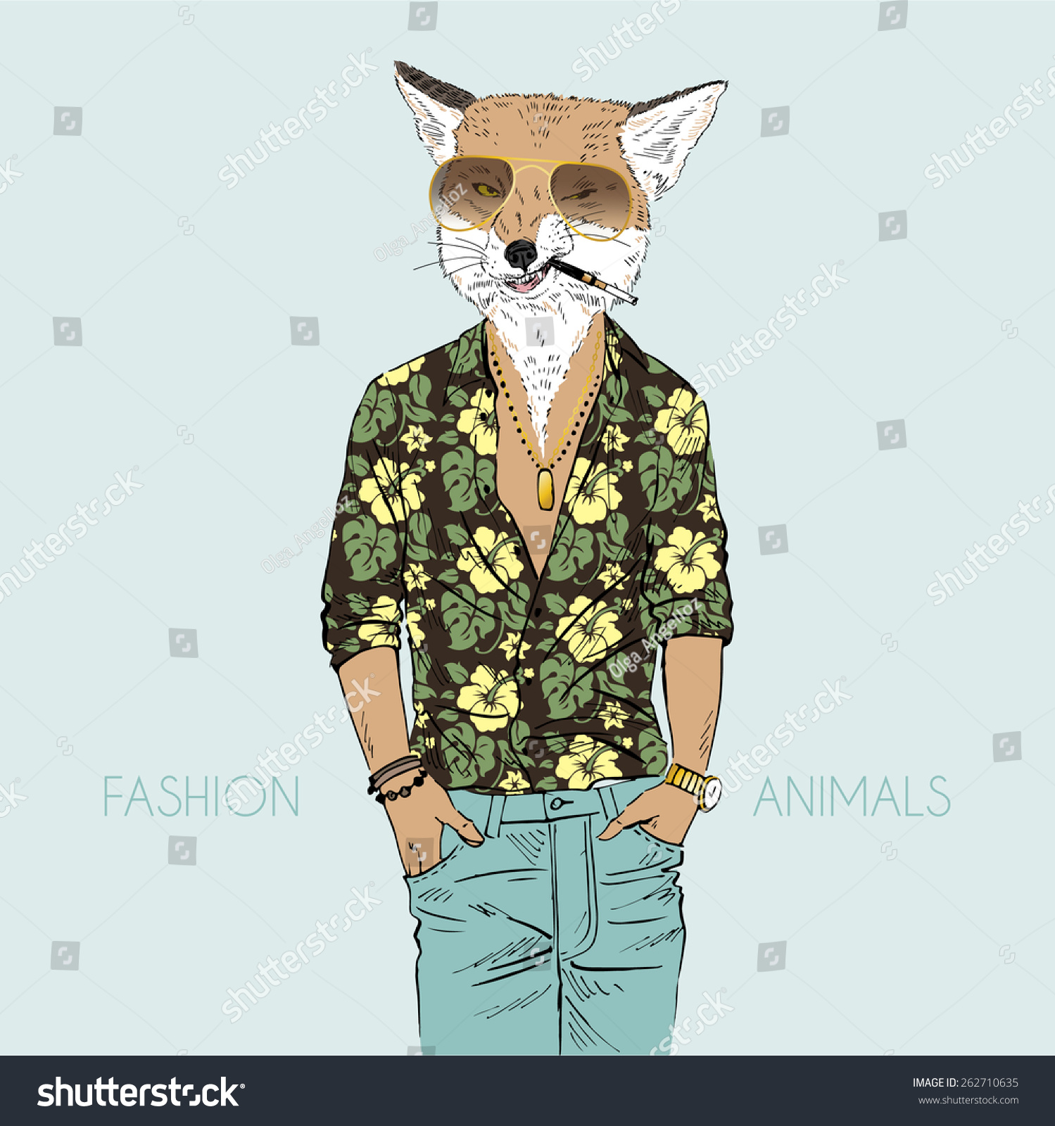 Fox Dressed Aloha Shirt Stock Vector (Royalty Free) 262710635 ...