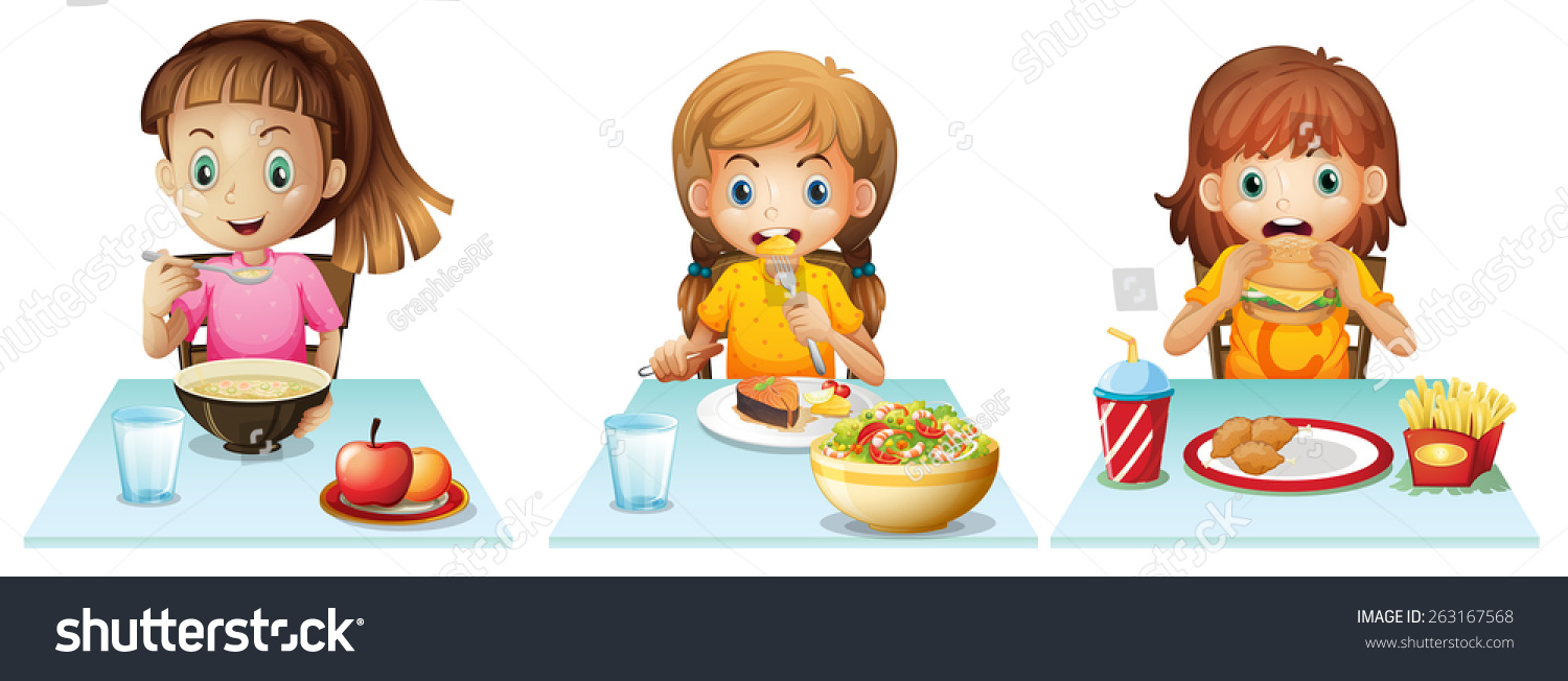 Girls Eating Dining Table Stock Vector (Royalty Free) 263167568 ...