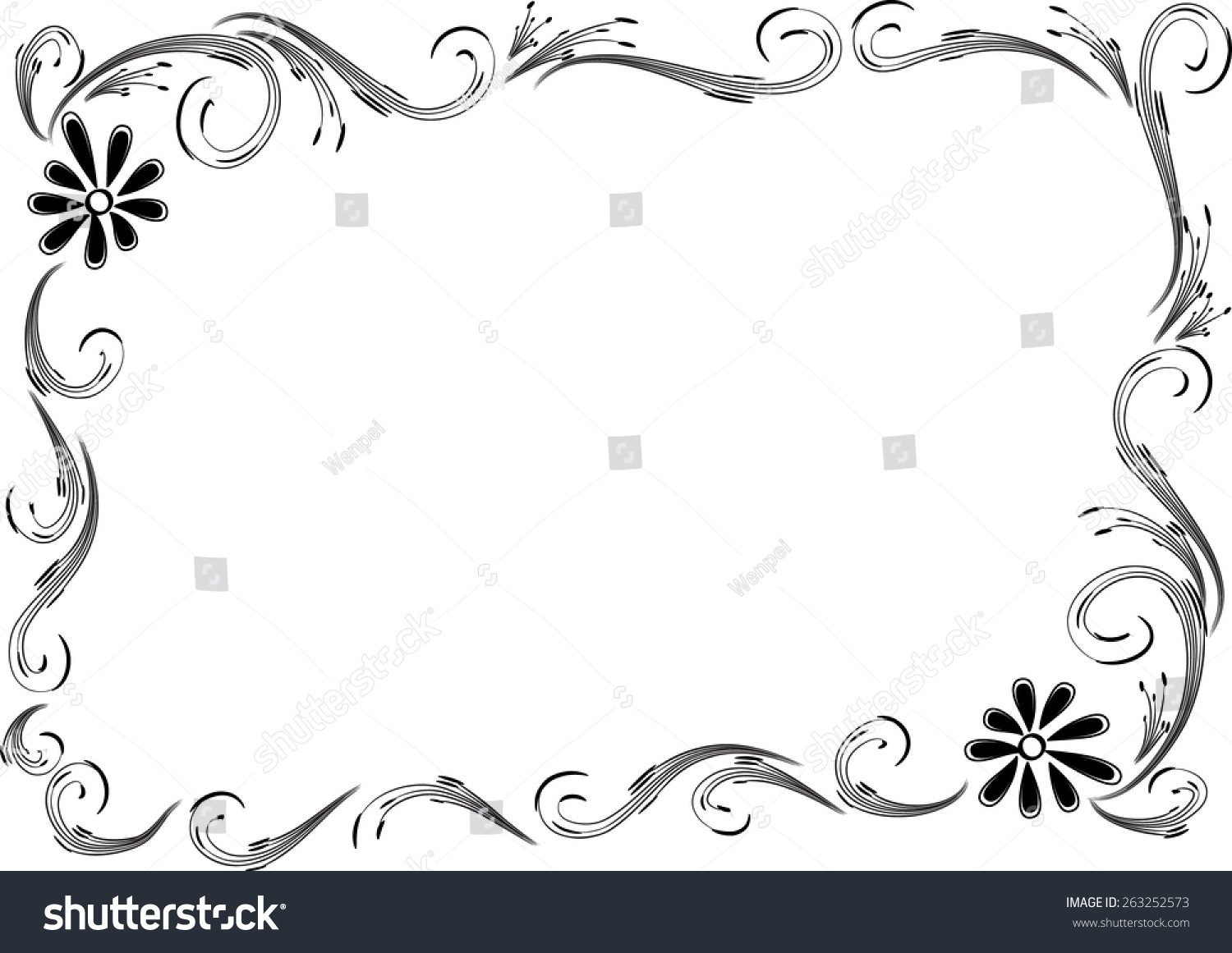 Vector Drawing Flowers Frame Black White Stock Vector (Royalty Free ...