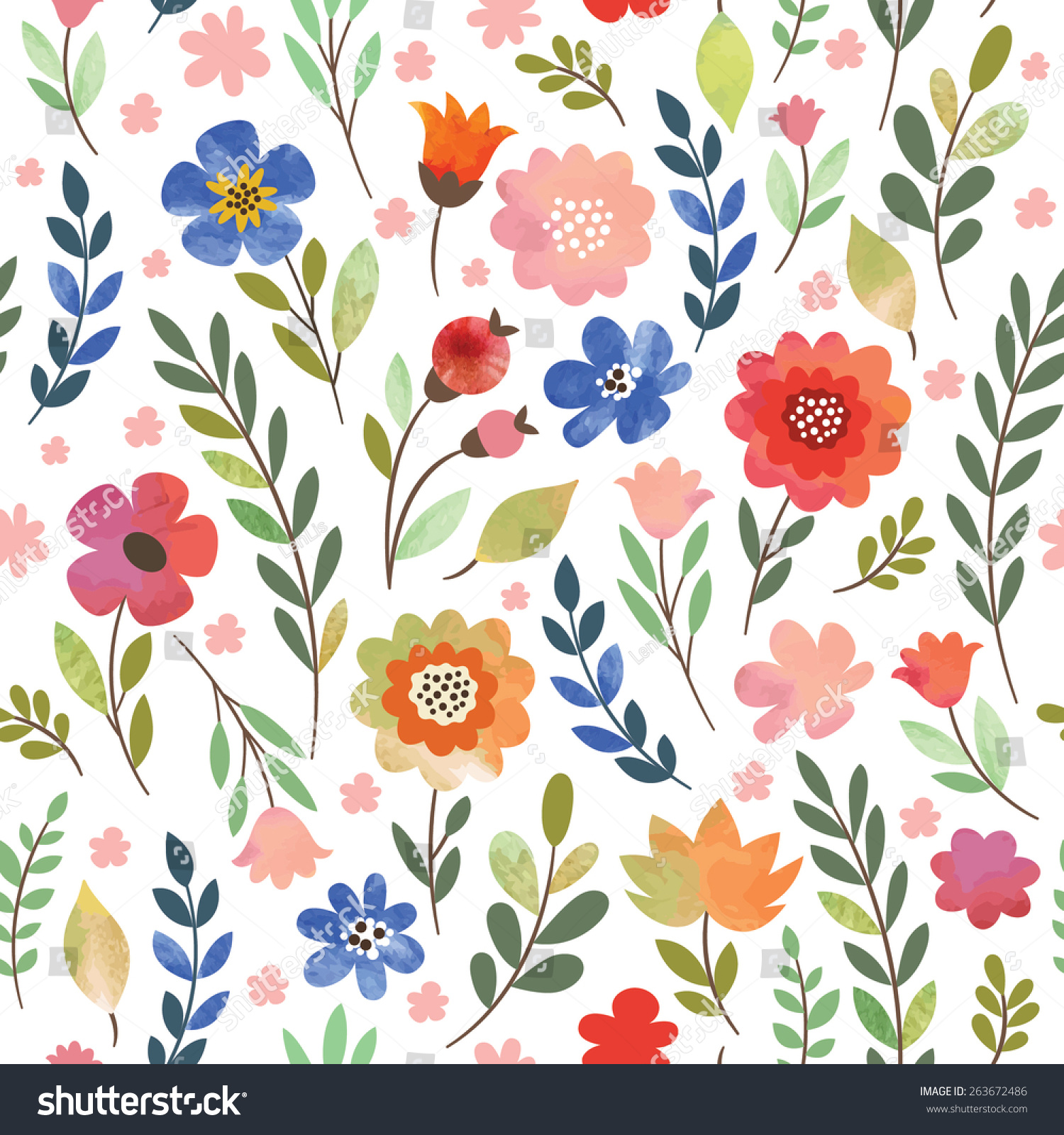 Floral Seamless Pattern Watercolor Flowers Stock Vector (Royalty Free ...
