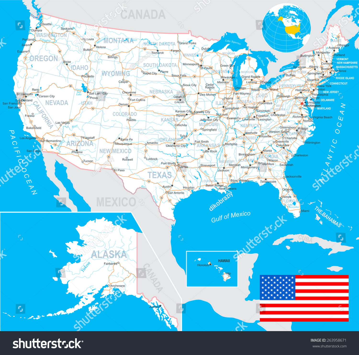 Us Map Stock Vector (Royalty Free) 263958671 | Shutterstock