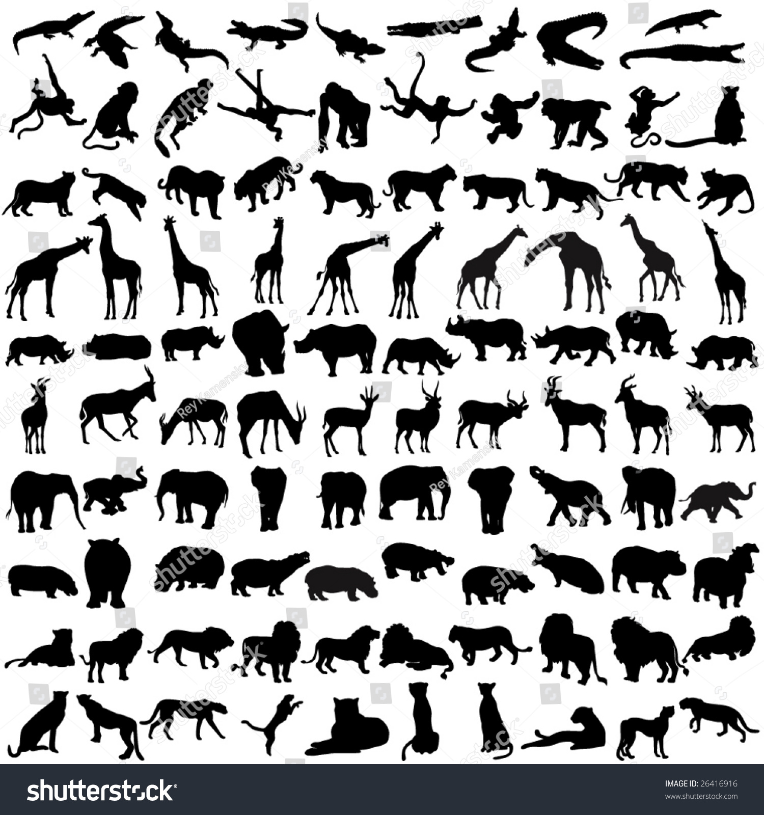 Hundred Silhouettes Wild Animals Africa Stock Vector (Royalty Free ...