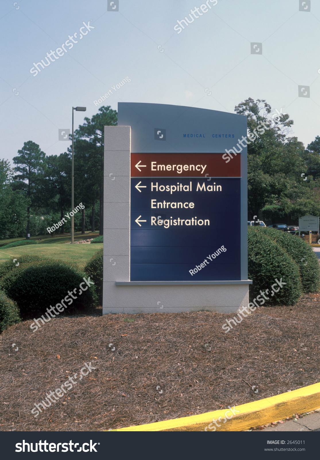 Sign Directing People Hospital Er Entrance Stock Photo 2645011 