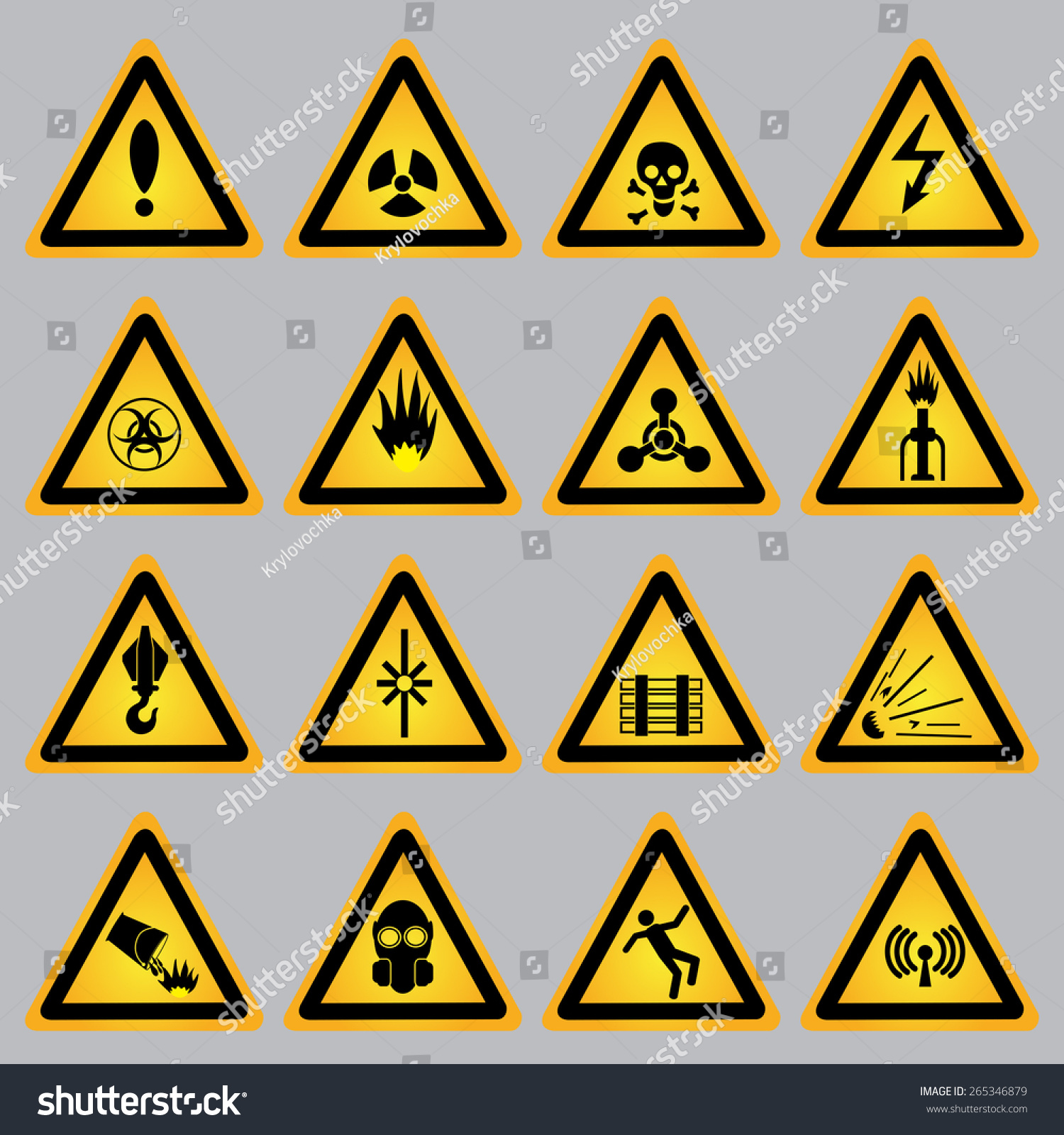 Yellow Warning Danger Signs Collection Stock Vector (Royalty Free ...