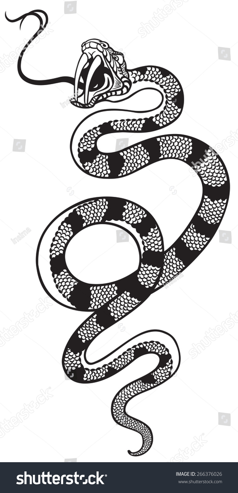 Snake Open Mouth Black White Tattoo Stock Vector (royalty Free 