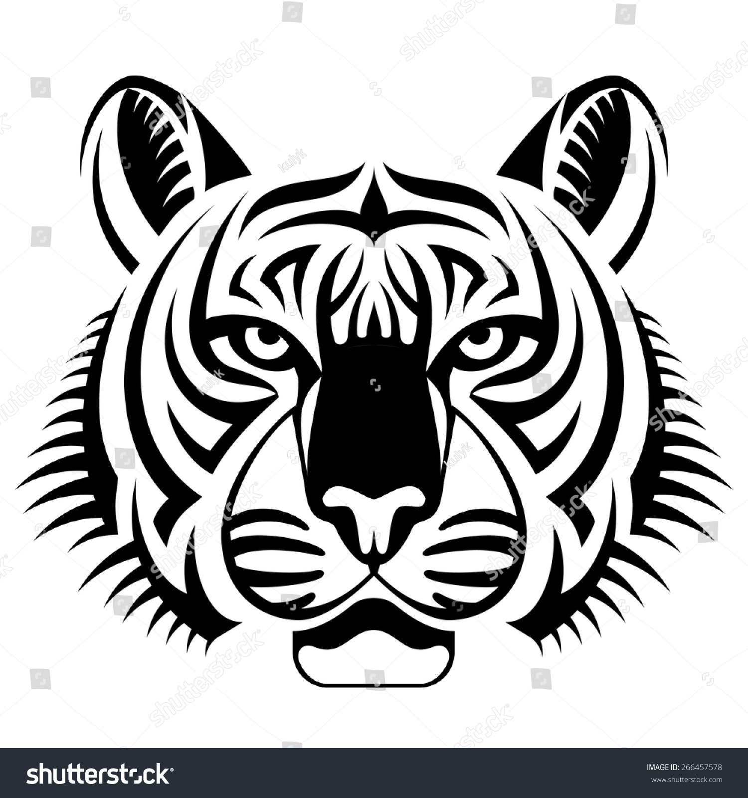 Realistic Tiger Face Looks Ahead Black Stock Vector (Royalty Free ...