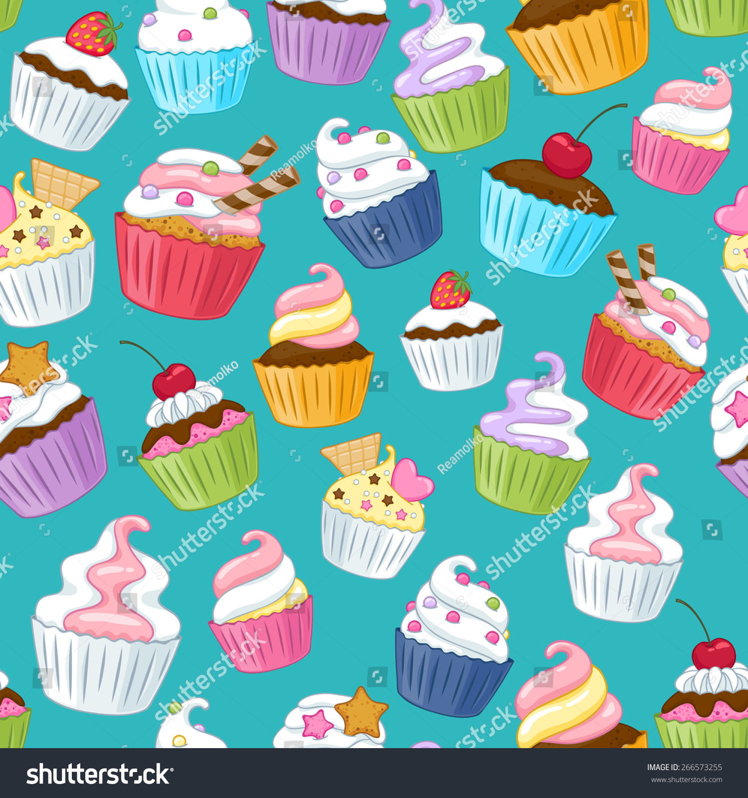 Seamless Cupcakes Pattern Colorful Background Green Stock Illustration ...