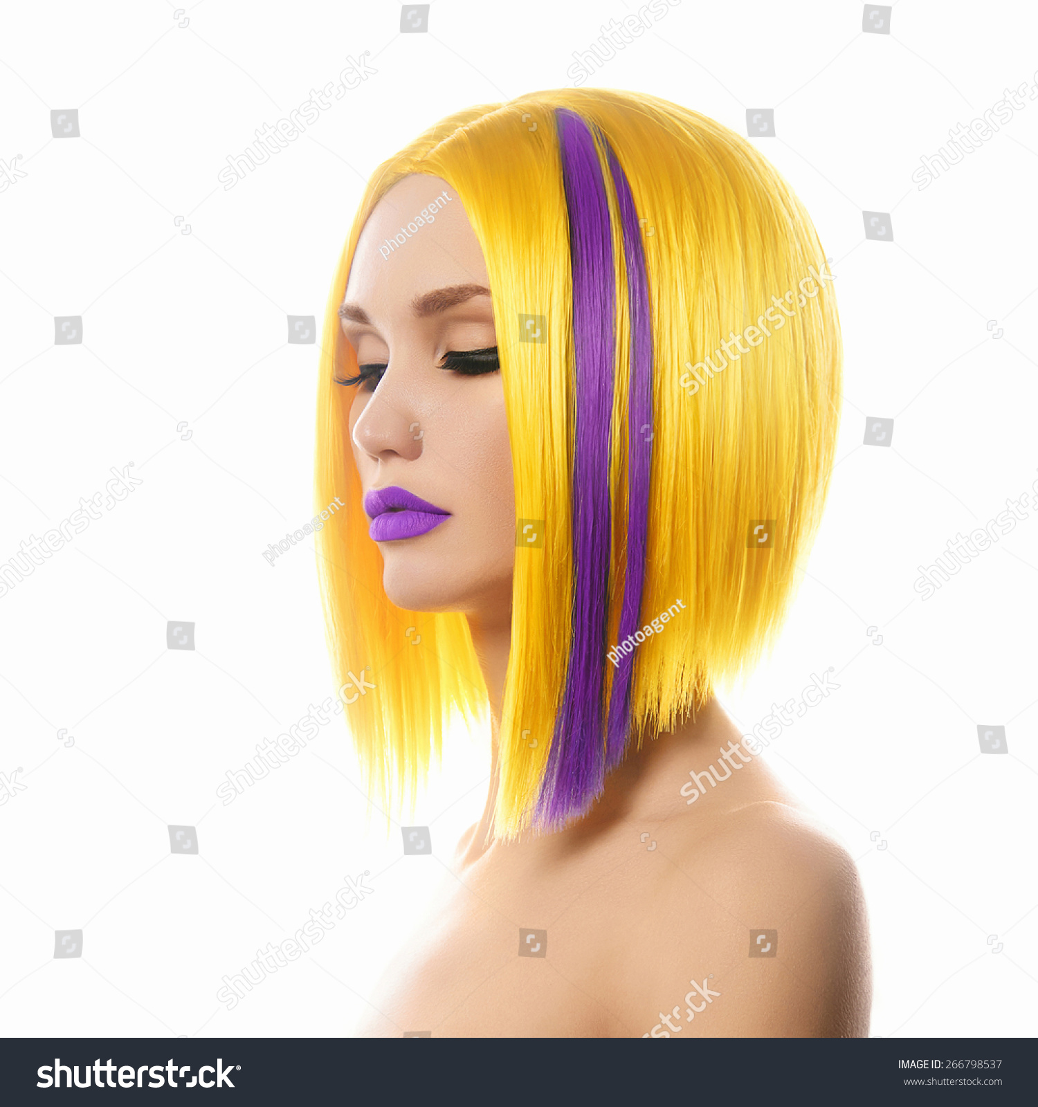 Unusual Hairsyellow Purple Hair Haircut Beautiful Stock Photo 266798537 |  Shutterstock