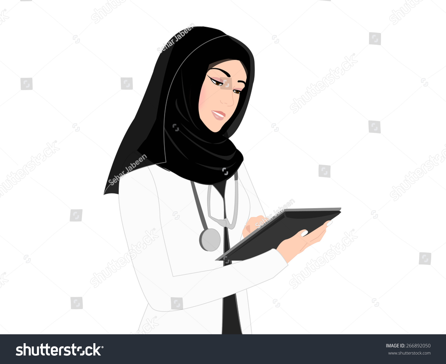 Arab Muslim Female Doctor Gynecologist Using Stock Vector (Royalty Free ...