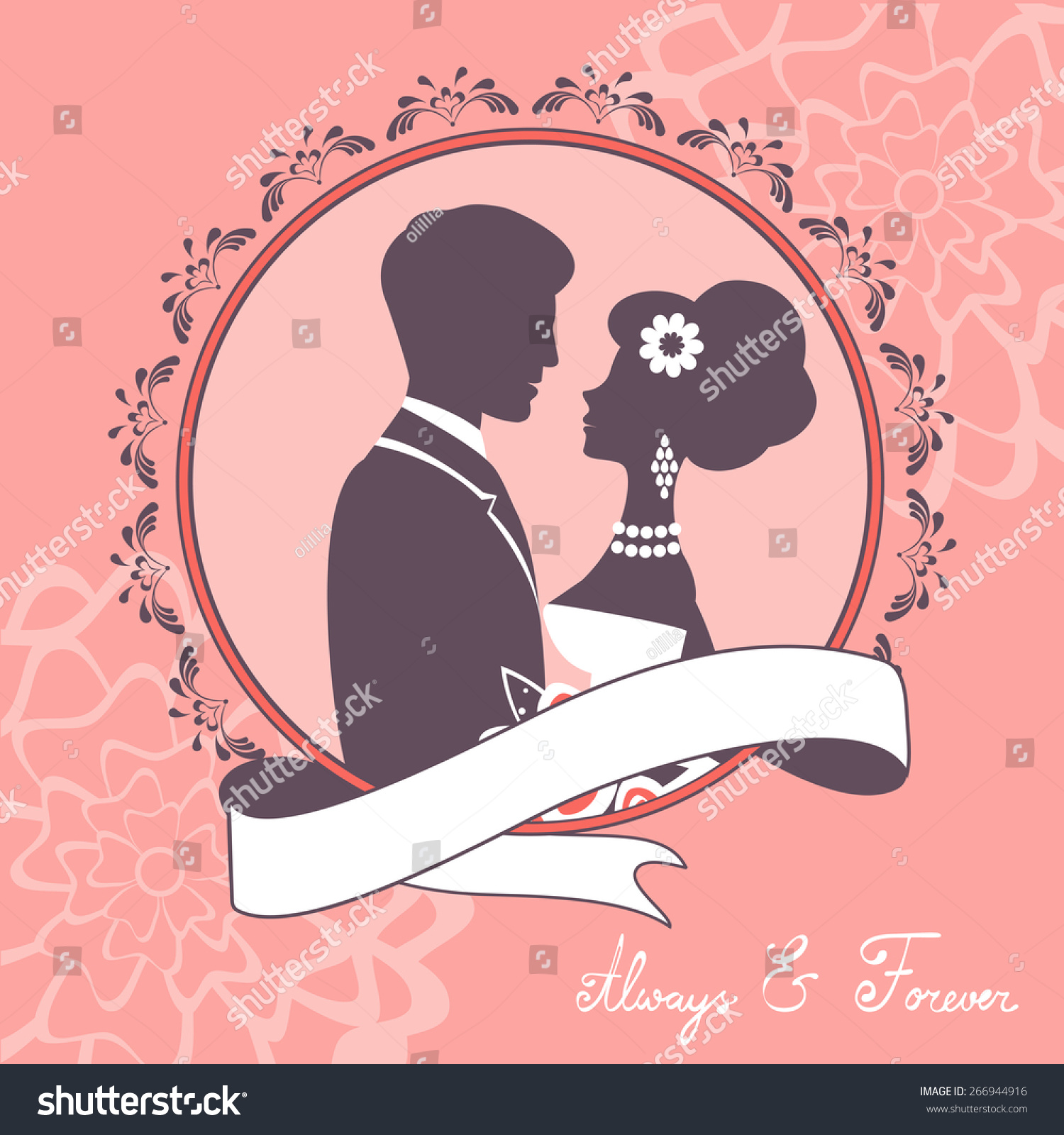 Elegant Wedding Couple Silhouette Wedding Card Stock Vector (Royalty ...