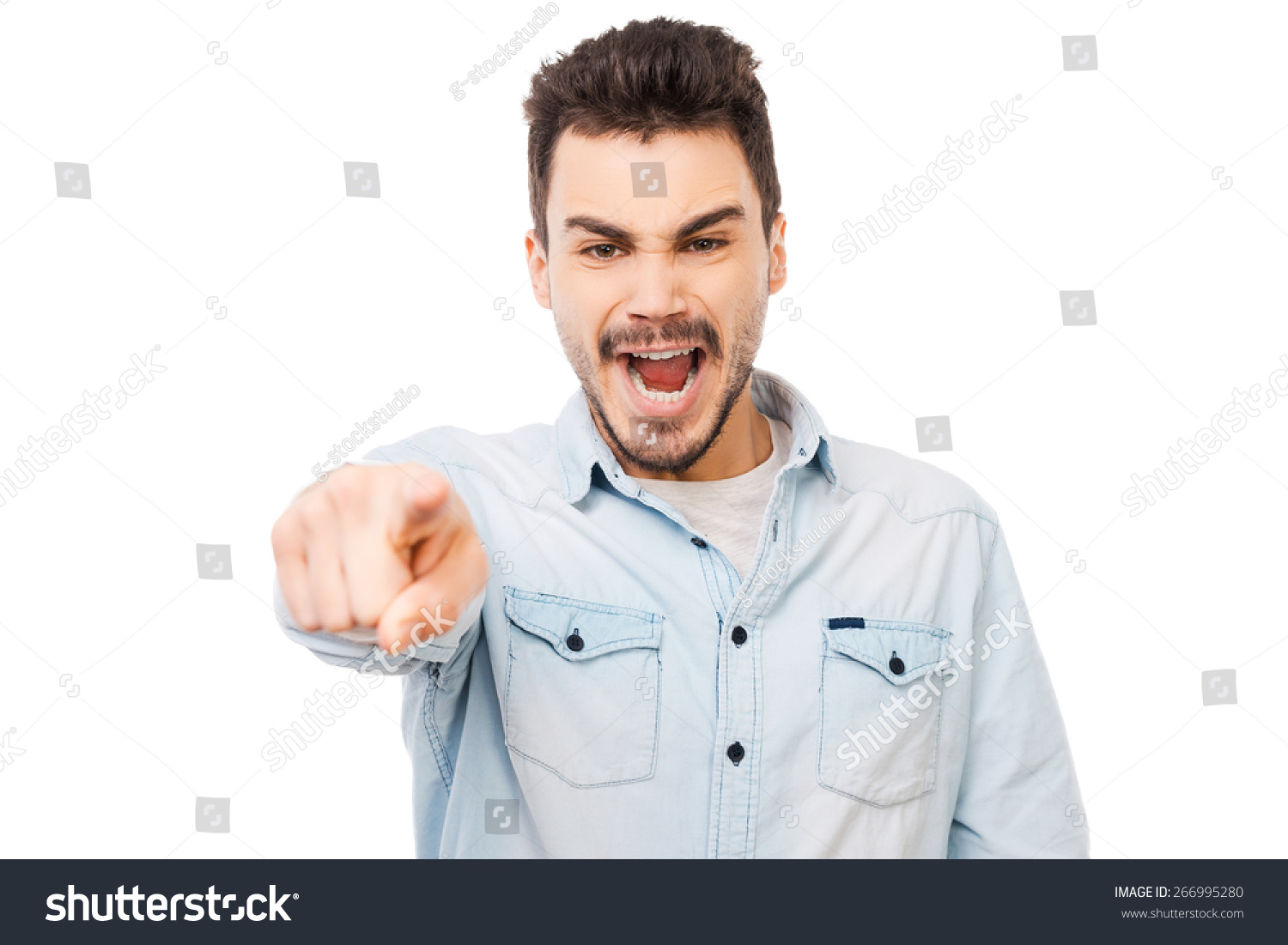 You Wrong Frustrated Young Man Pointing Stock Photo 266995280 ...