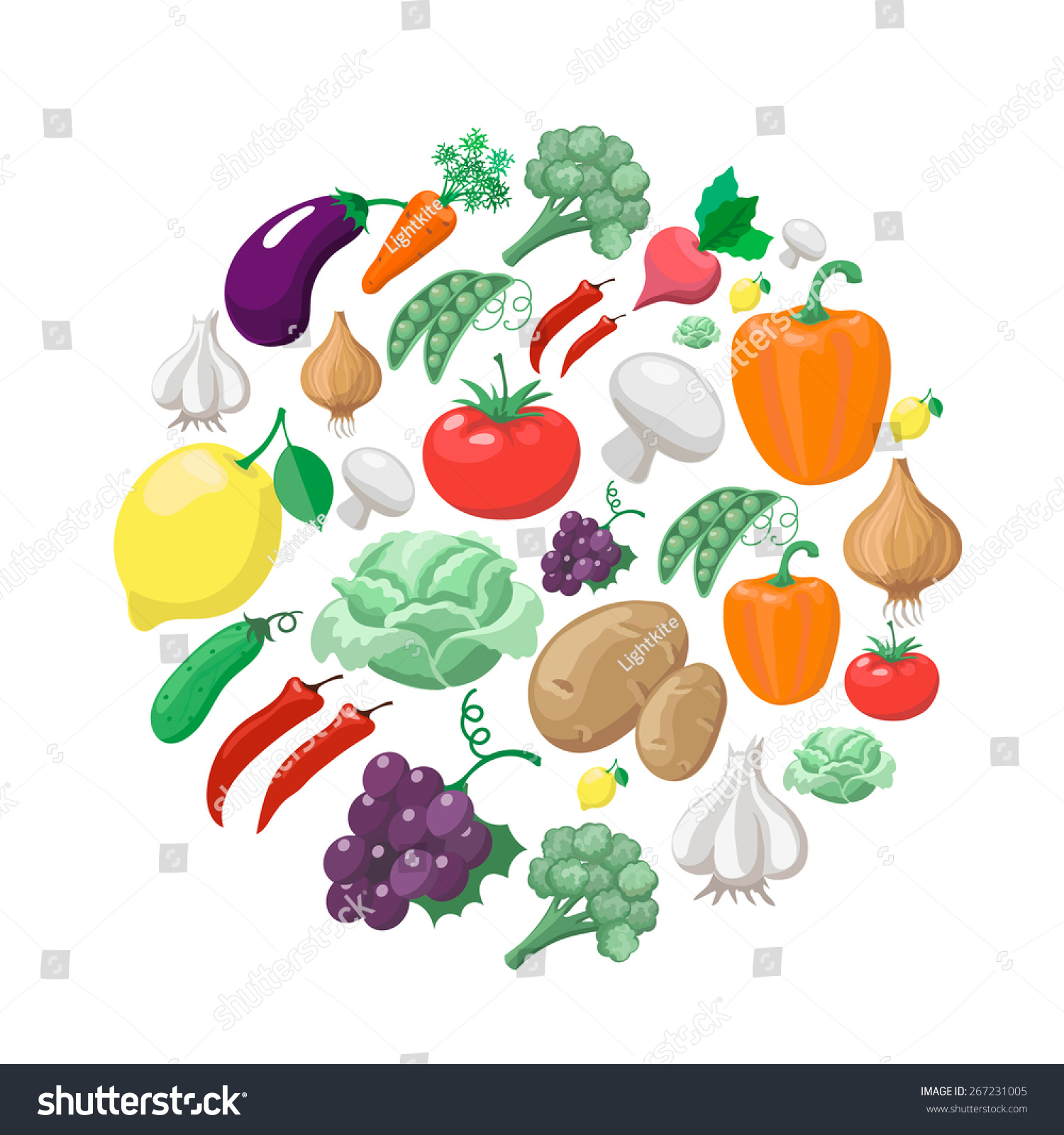 Fruits Vegetables Organic Food Icons Vector Stock Vector (Royalty Free ...