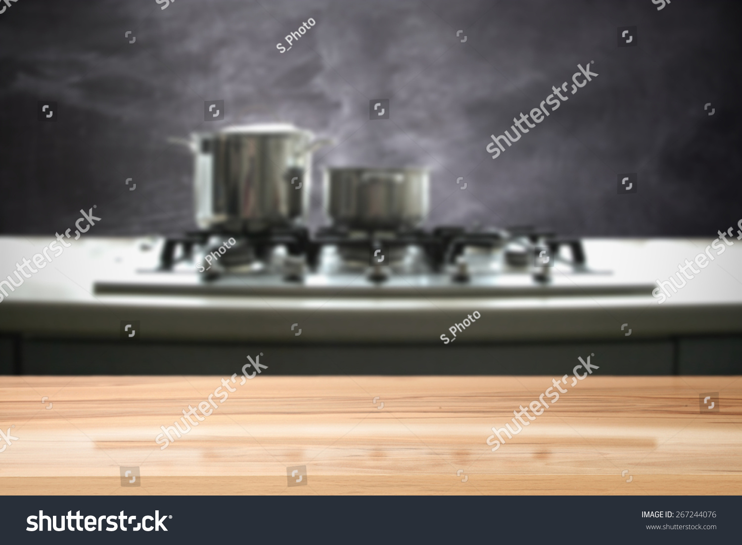 Kitchen Blackboard Wooden Top Stock Photo 267244076 Shutterstock   Stock Photo Kitchen With Blackboard And Wooden Top 267244076 