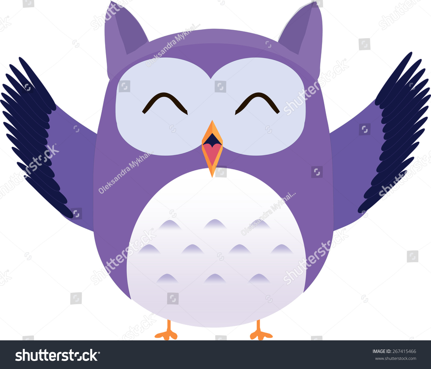 Vektor Stok Happy Cute Vector Purple Owl Tanpa Royalti 267415466