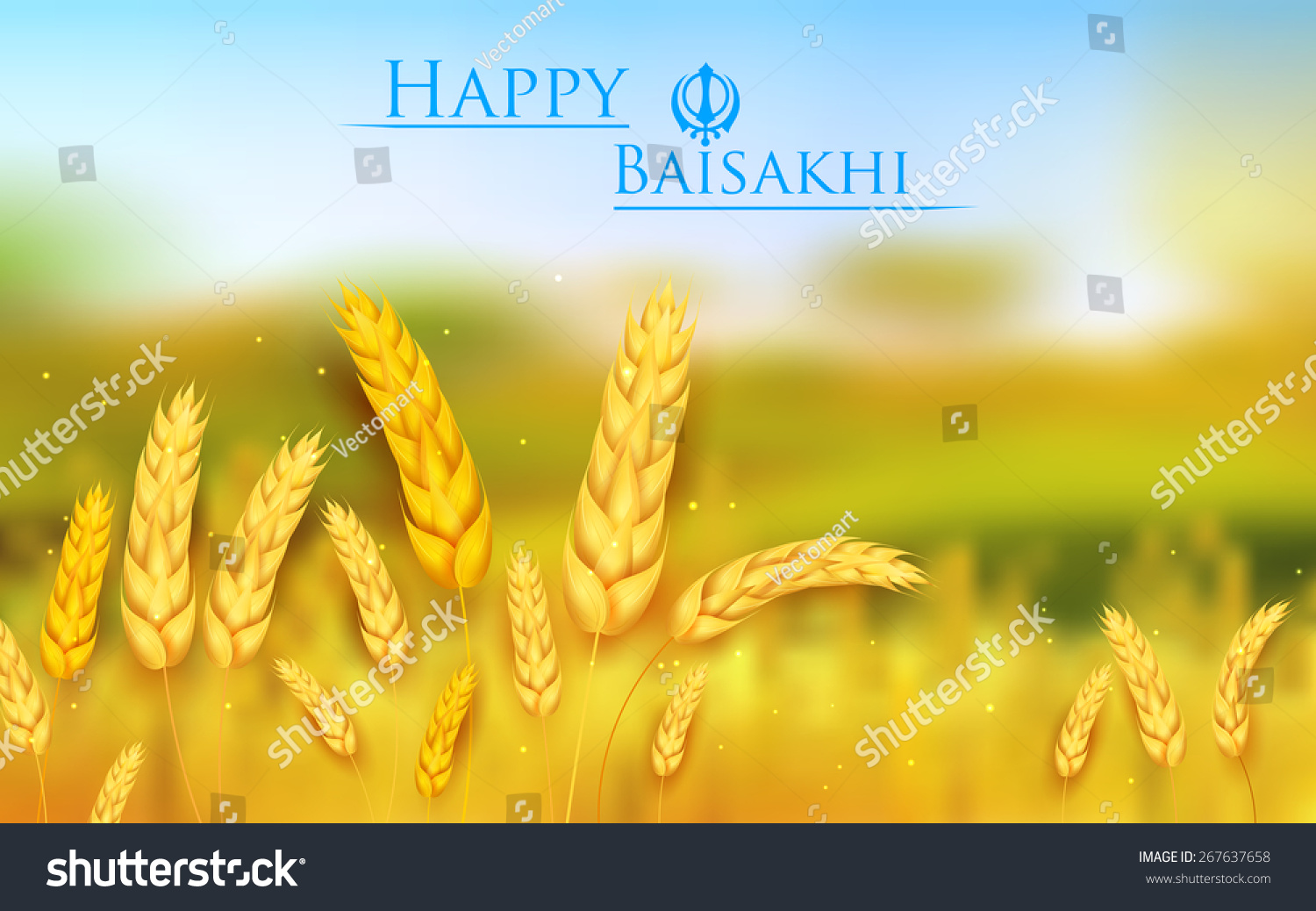 Illustration Happy Baisakhi Background Paddy Field Stock Vector ...