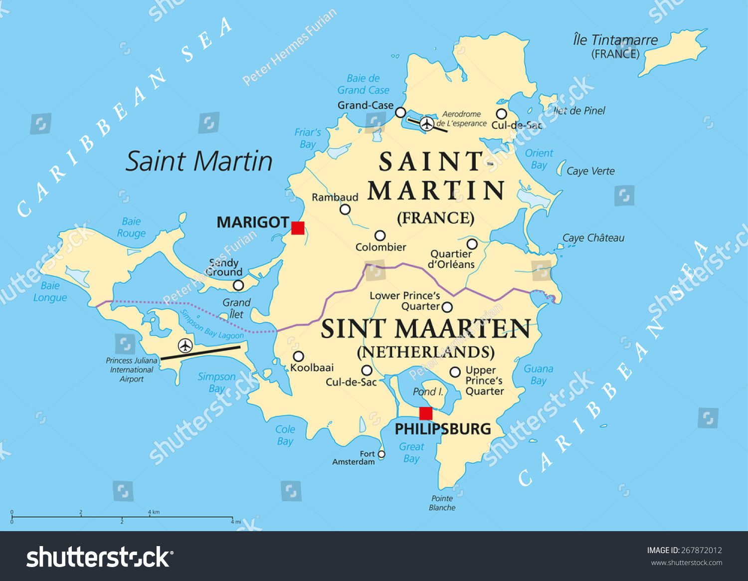 Saint Martin Island Political Map Caribbean Stock Vector Royalty Free   Stock Vector Saint Martin Island Political Map A Caribbean Island Divided Between The Countries Saint Martin 267872012 