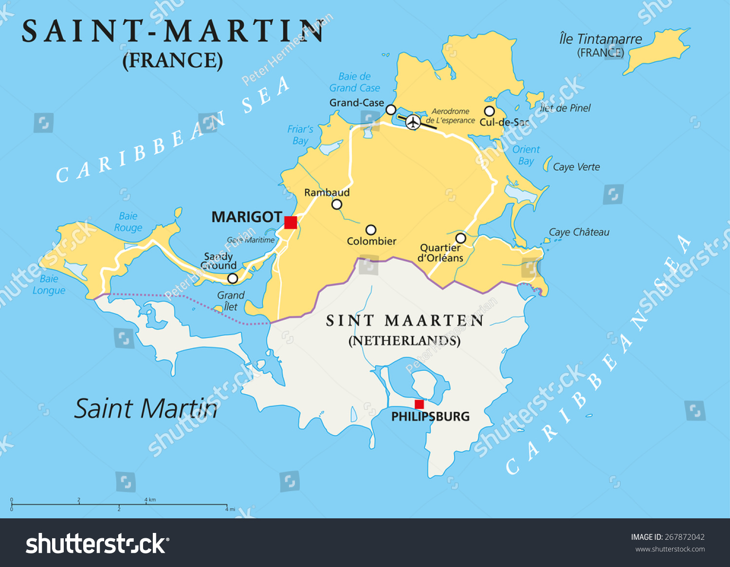 Saintmartin Country Political Map Northern Part Stock Vector (Royalty ...