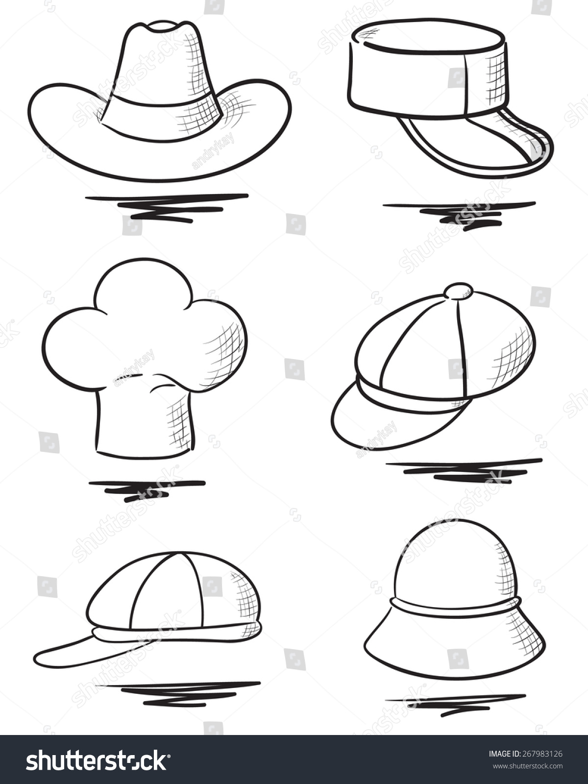 Set Hand Drawn Hats Vector Illustration Stock Vector (Royalty Free ...