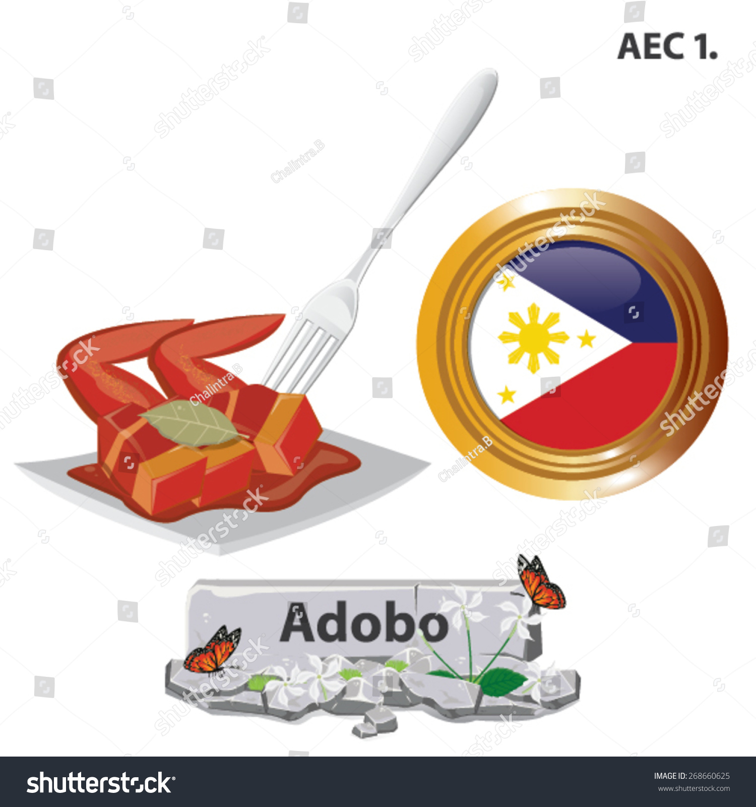 Illustration Philippines National Dishes Adobo On Stock Vector (Royalty ...