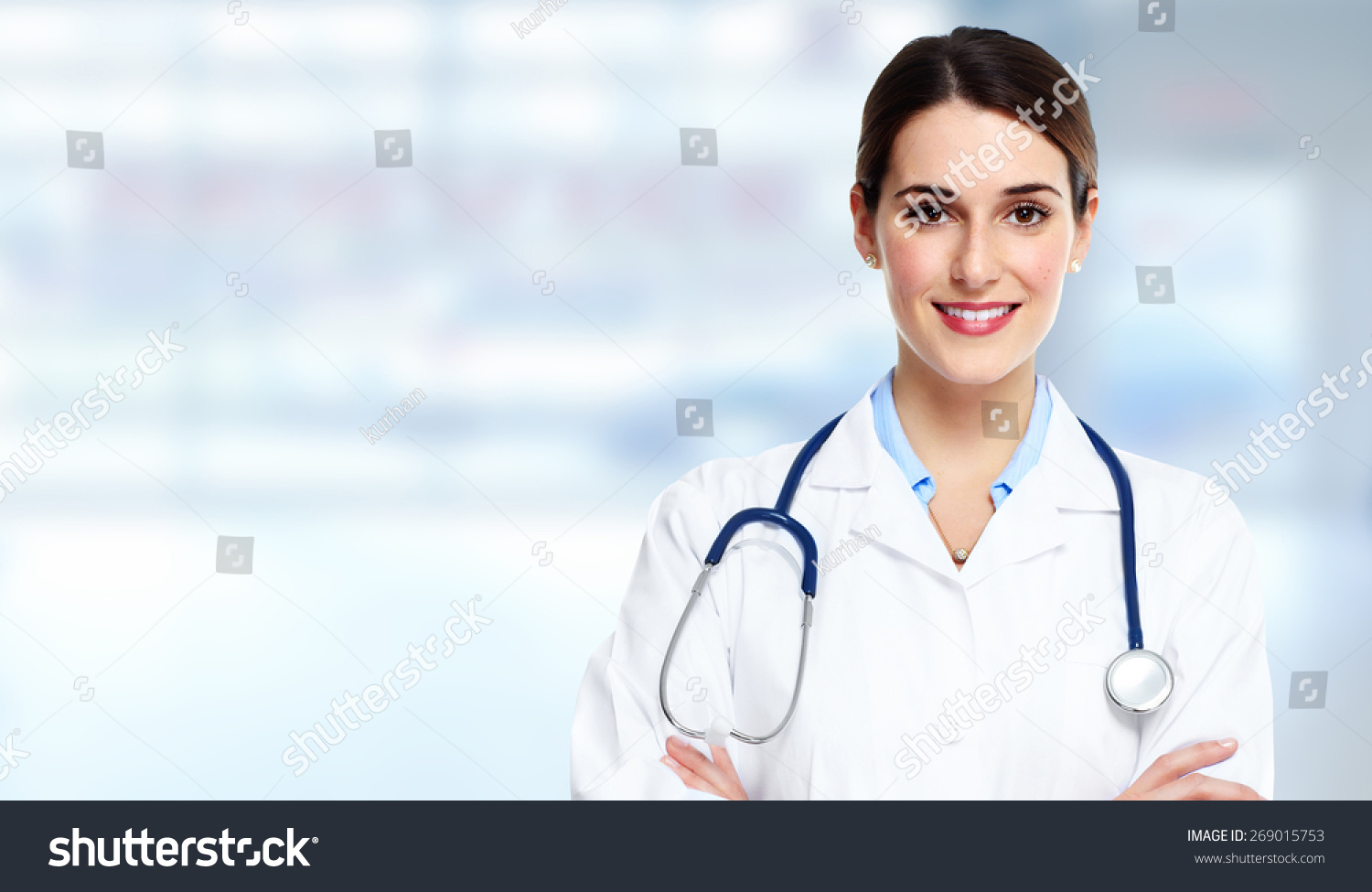 Medical Physician Doctor Woman Over Blue Stock Photo 269015753 ...