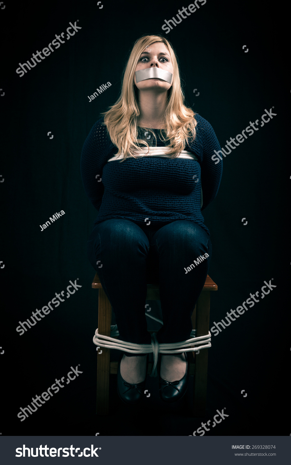 Kidnapped Woman Hostage Tape Over Mouth Stock Photo 269328074 ...