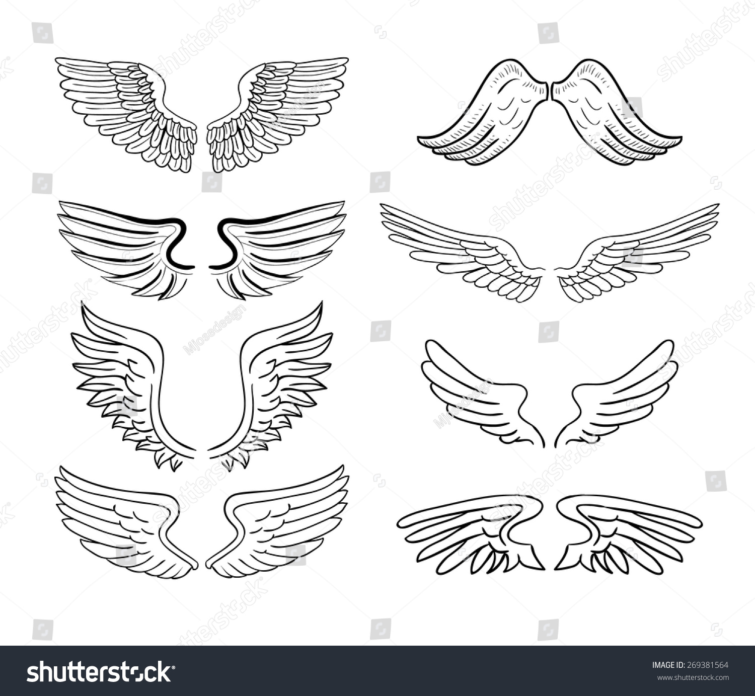 Wings Set Vector Illustrations Stock Vector (Royalty Free) 269381564 ...