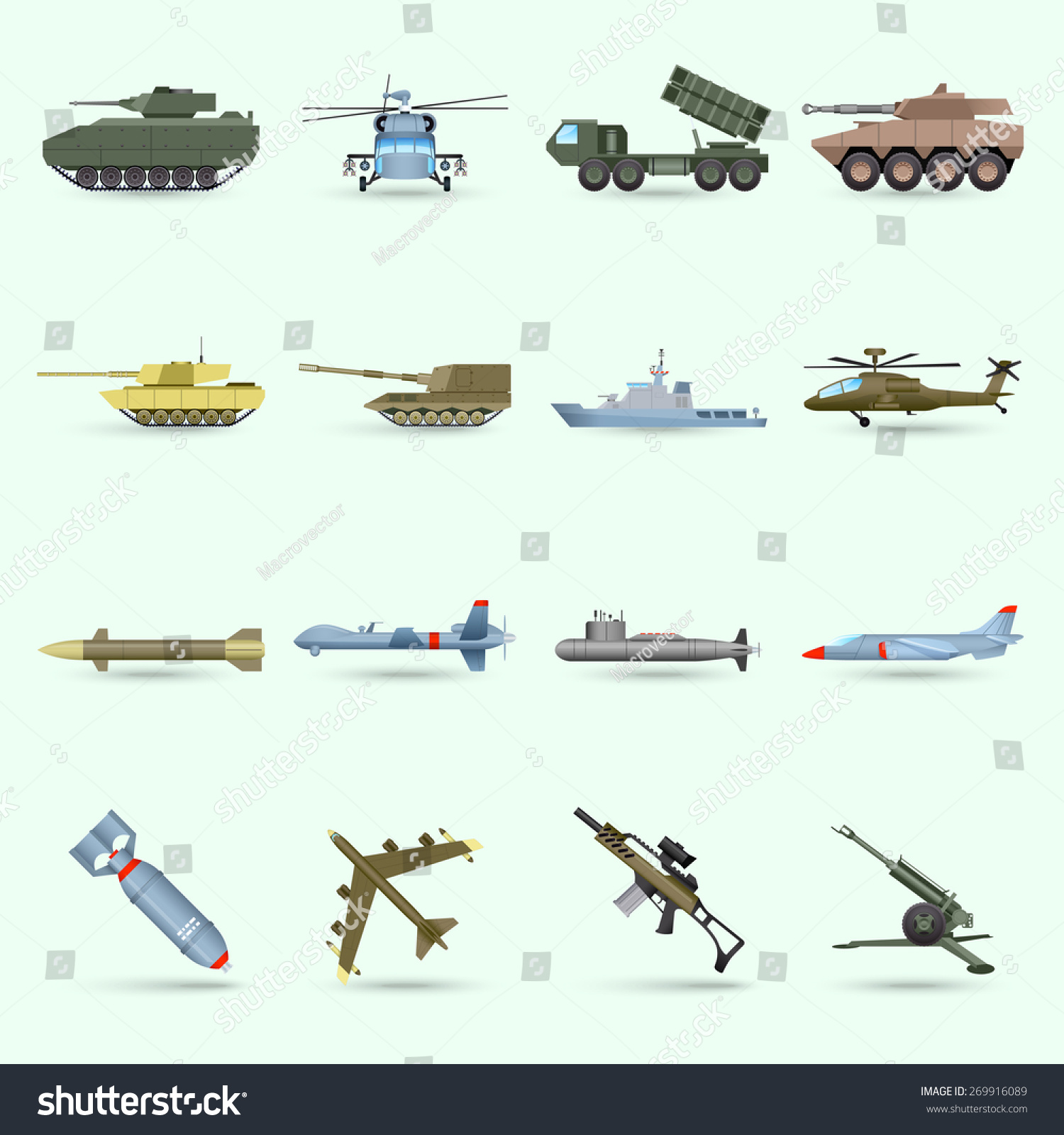 Army Icons Set Tank Submarine Military Stock Vector (Royalty Free ...