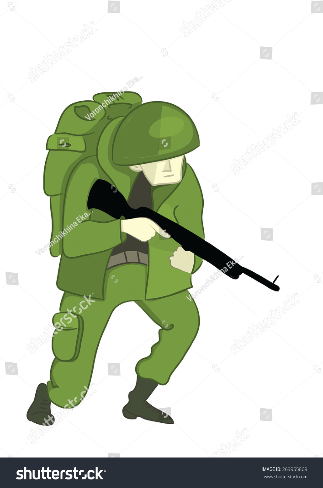 Soldier Backpack Weapon On White Background Stock Vector (Royalty Free ...