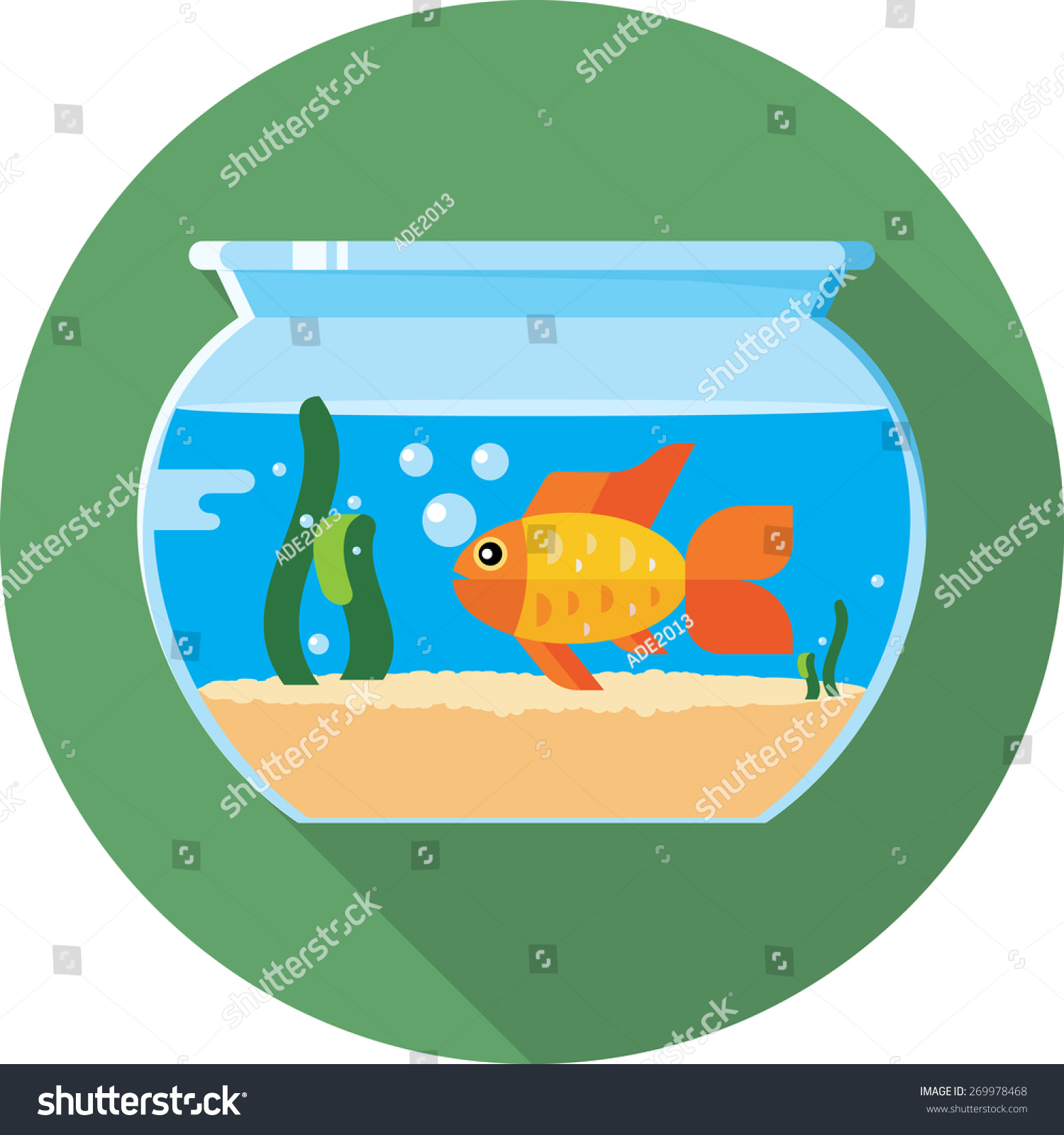 Vector Flat Illustration Gold Fish Aquarium Stock Vector (Royalty Free ...