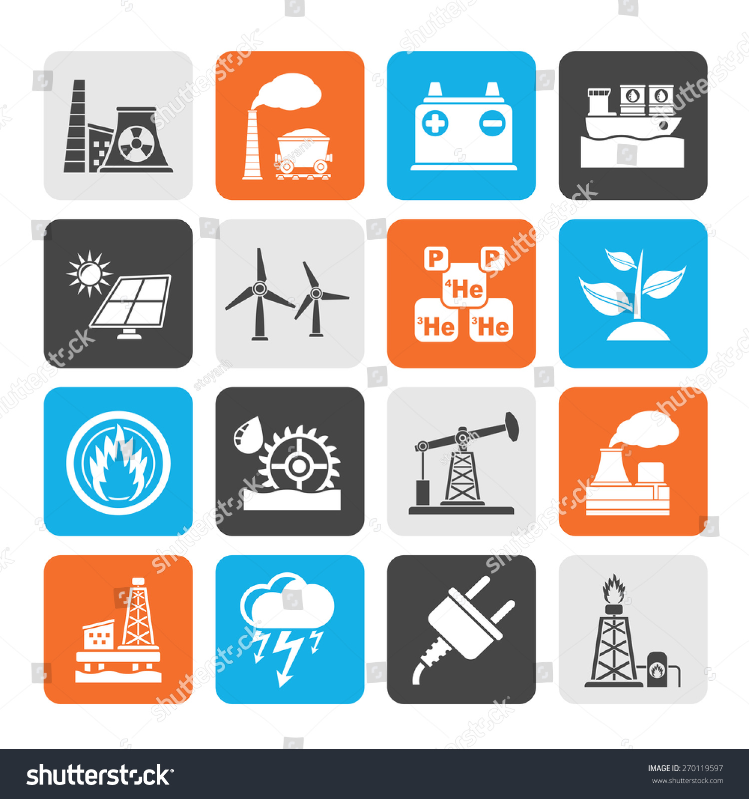 Silhouette Electricity Energy Source Icons Vector Stock Vector (Royalty ...