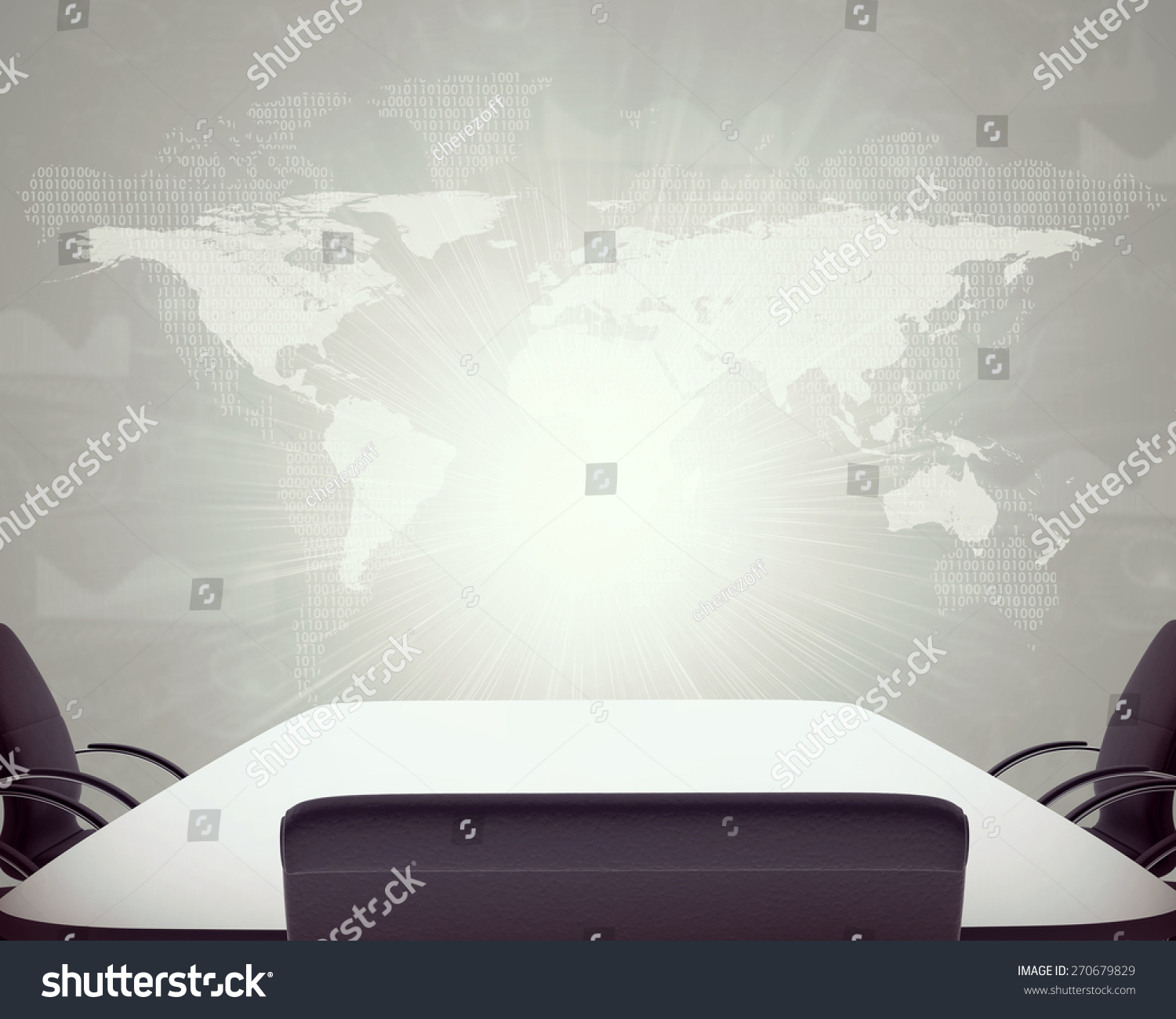 Stock Photo Business Office Table With Chairs World Map As Backdrop 270679829 