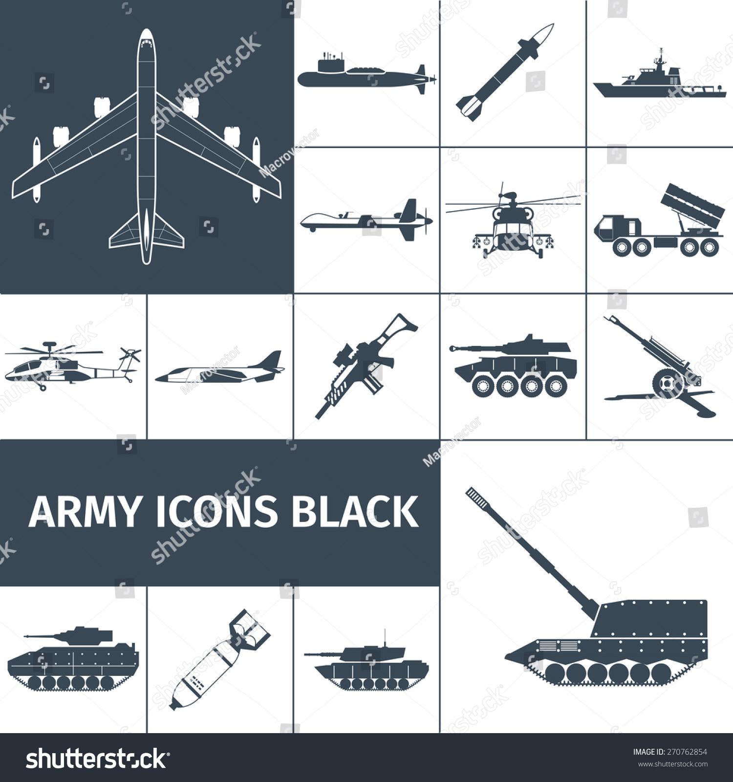 Army Weapon Icons Black Set Jet Stock Vector (Royalty Free) 270762854 ...