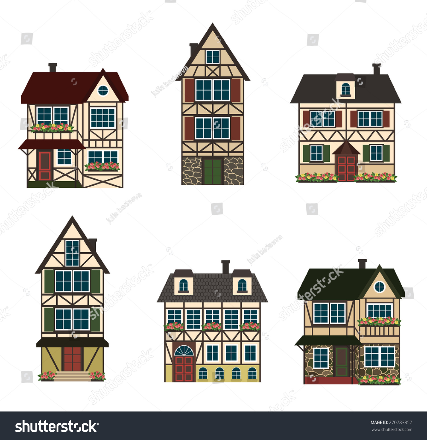 Set Six German Houses Vector Illustration Stock Vector (Royalty Free ...