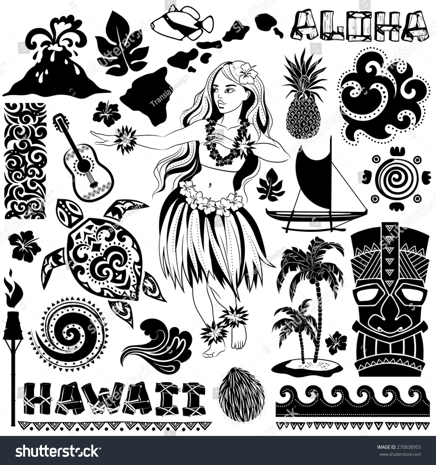 Vector Vintage Set Hawaiian Icons Symbols Stock Vector (Royalty Free ...