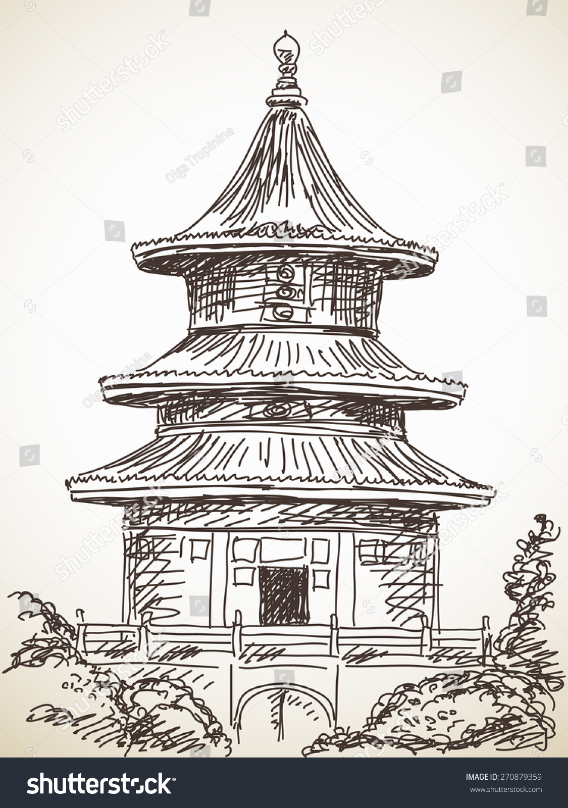 Sketch Chinese Style Temple Hand Drawn Stock Vector (Royalty Free ...