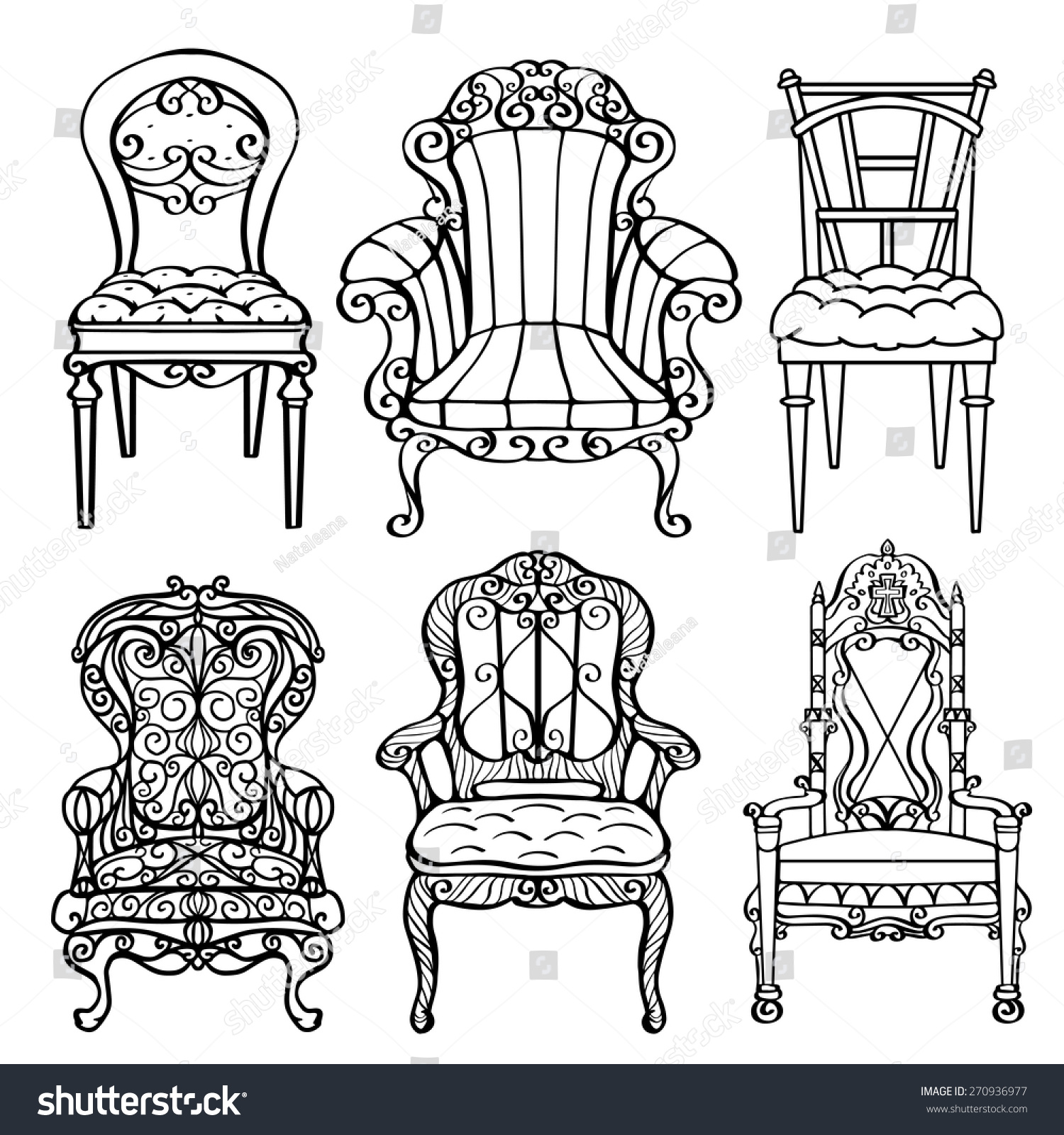 Furniture Hand Drawn Set Vintage Chair Stock Vector (Royalty Free ...