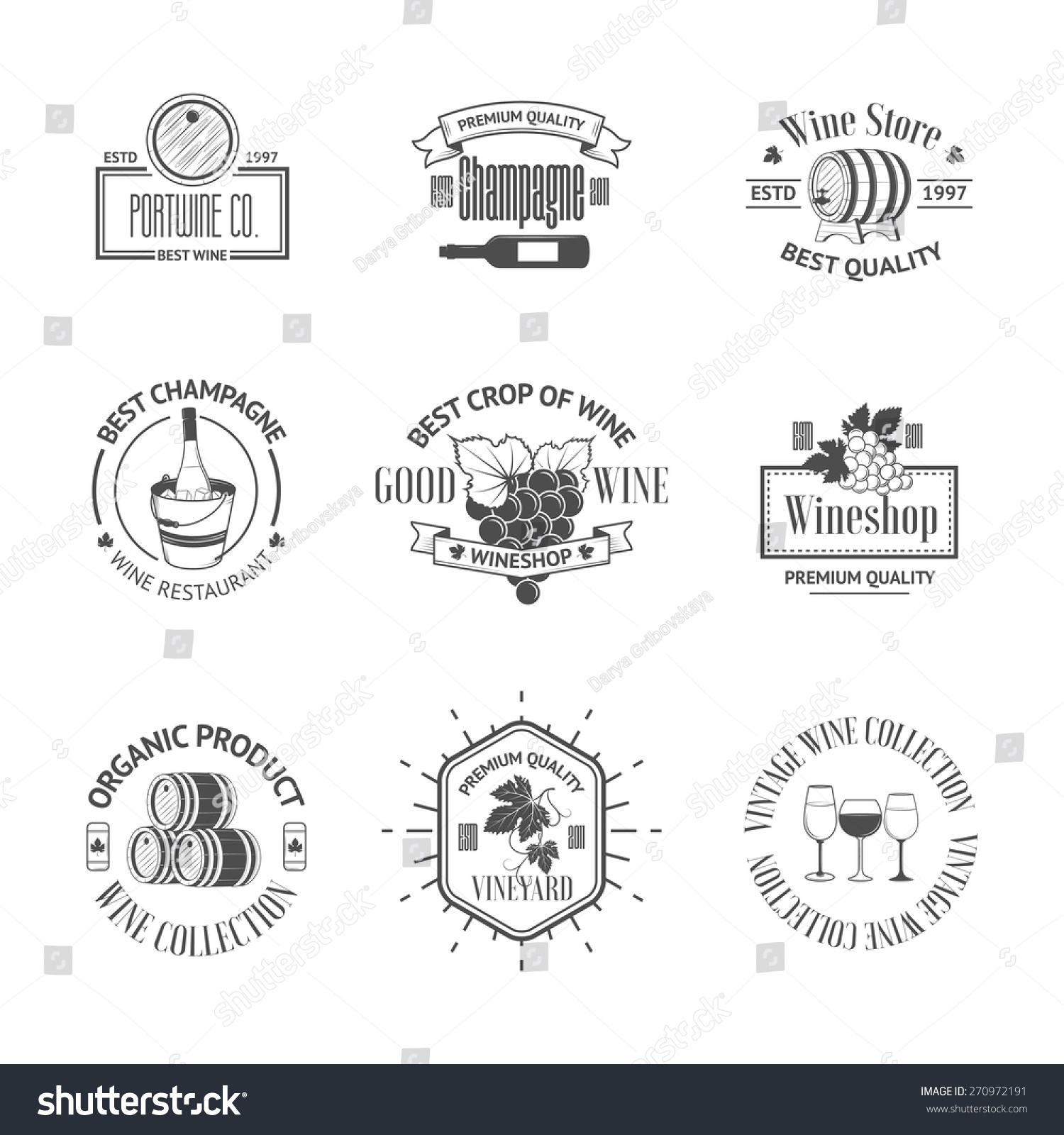 Set Elegant Wine Badges Labels Vintage Stock Vector (Royalty Free ...