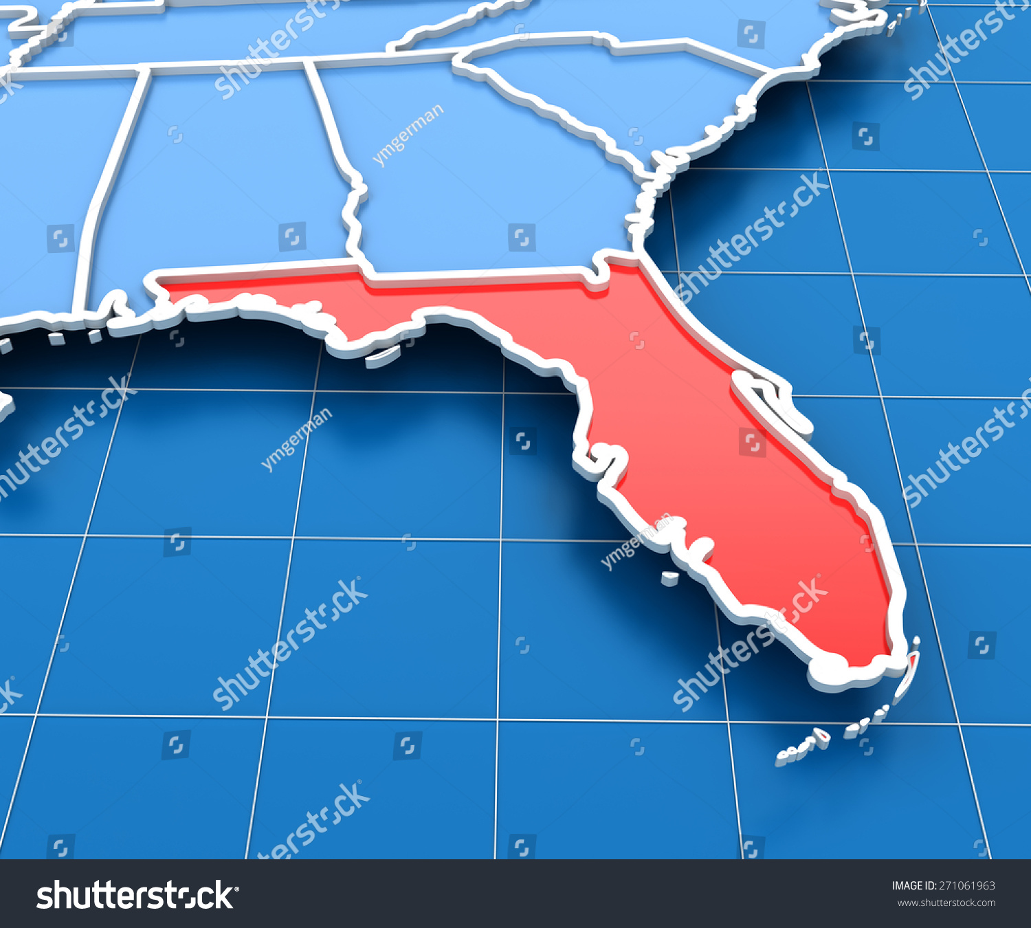 3d Render Usa Map Florida State Stock Illustration 271061963 | Shutterstock