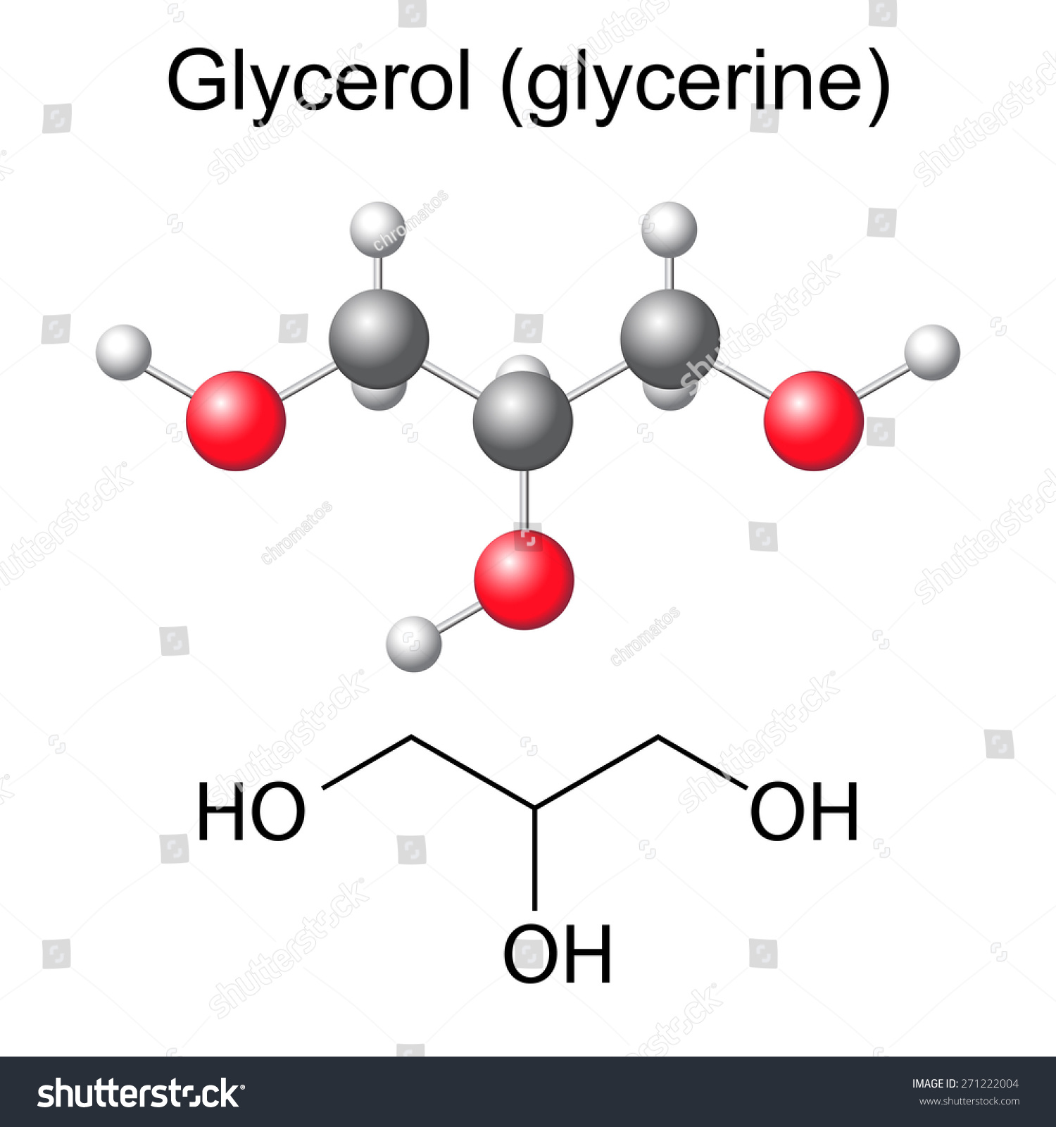 Structural Chemical Formula Model Glycerol Molecule Stock Vector ...